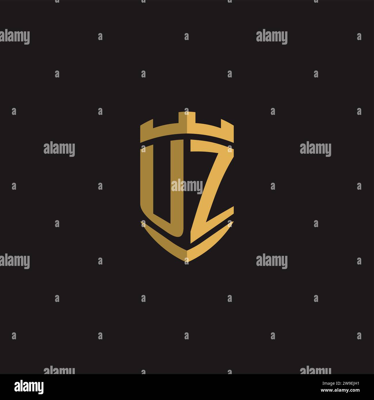 Initials UZ logo monogram with shield style design vector graphic Stock Vector