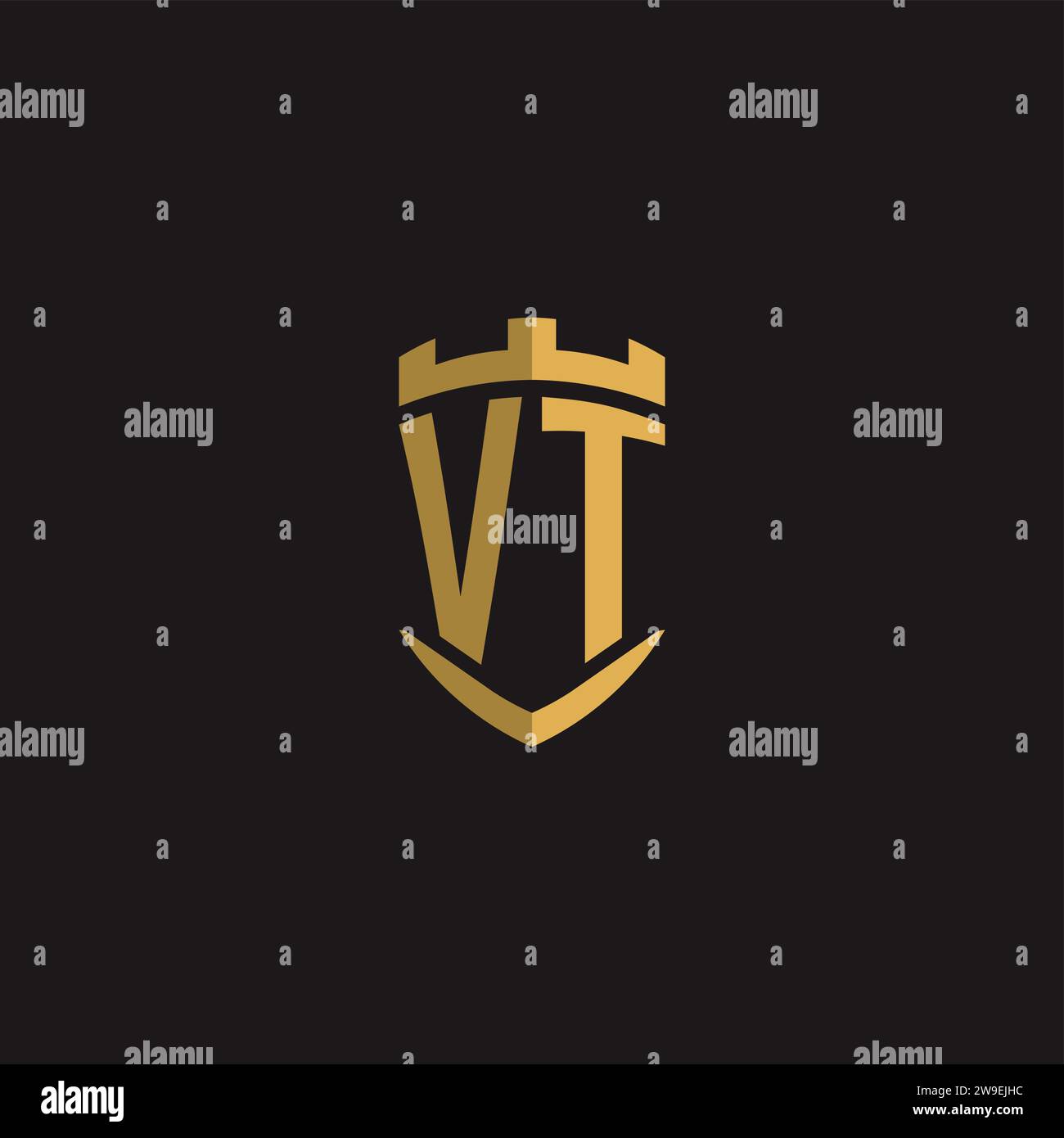 Initials VT logo monogram with shield style design vector graphic Stock Vector