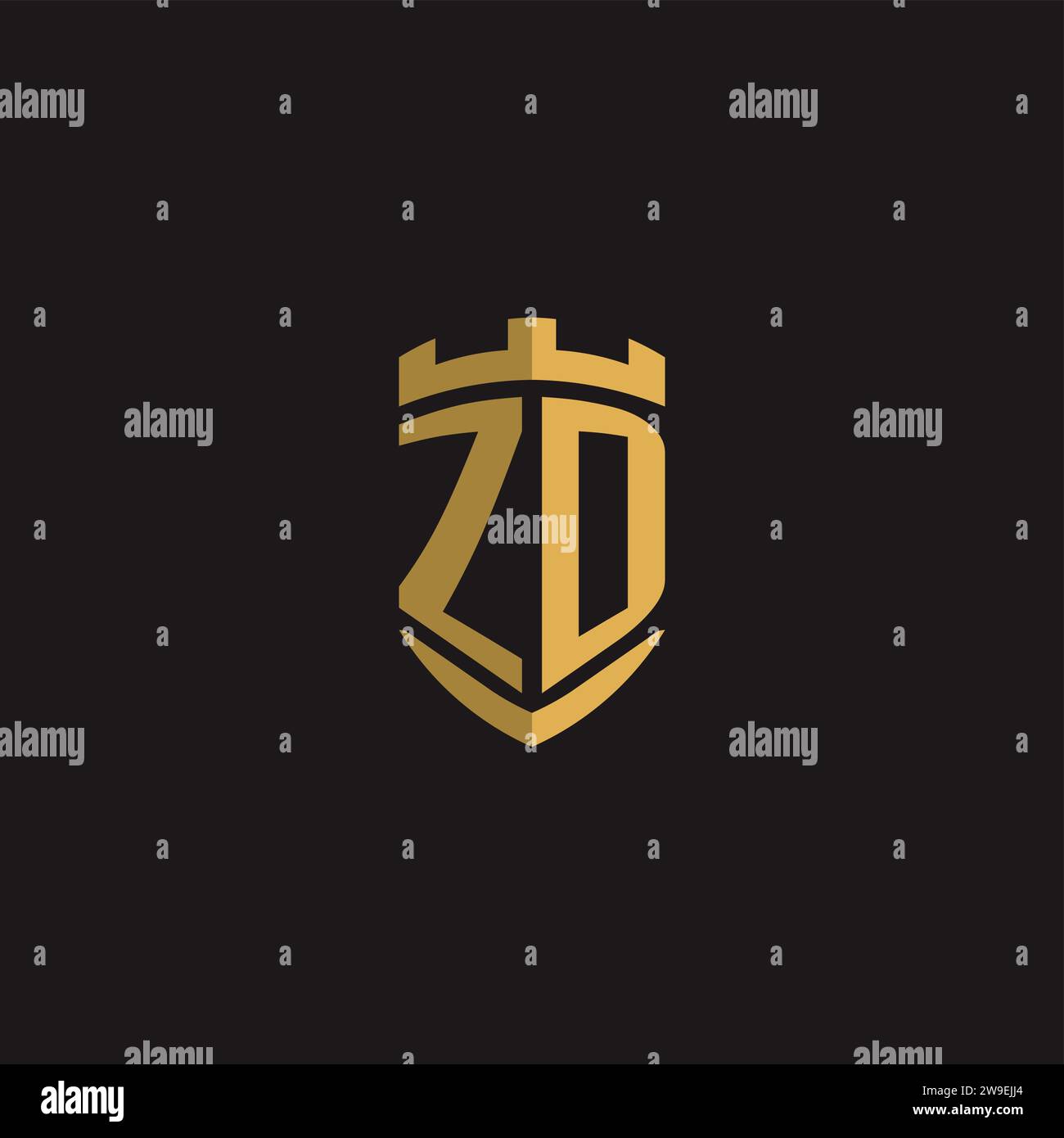 Initials ZD logo monogram with shield style design vector graphic Stock Vector