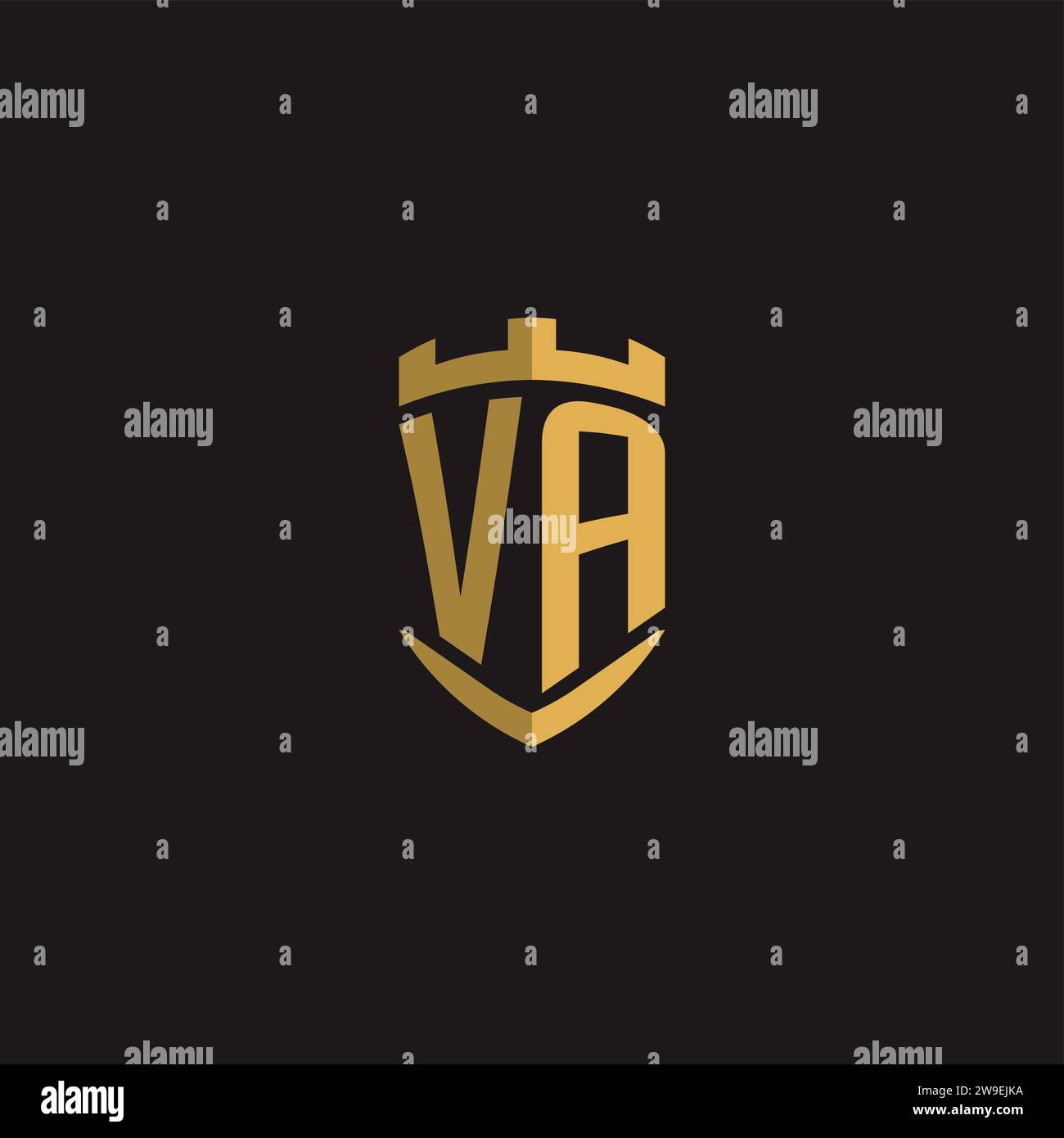 Initials VA logo monogram with shield style design vector graphic Stock Vector