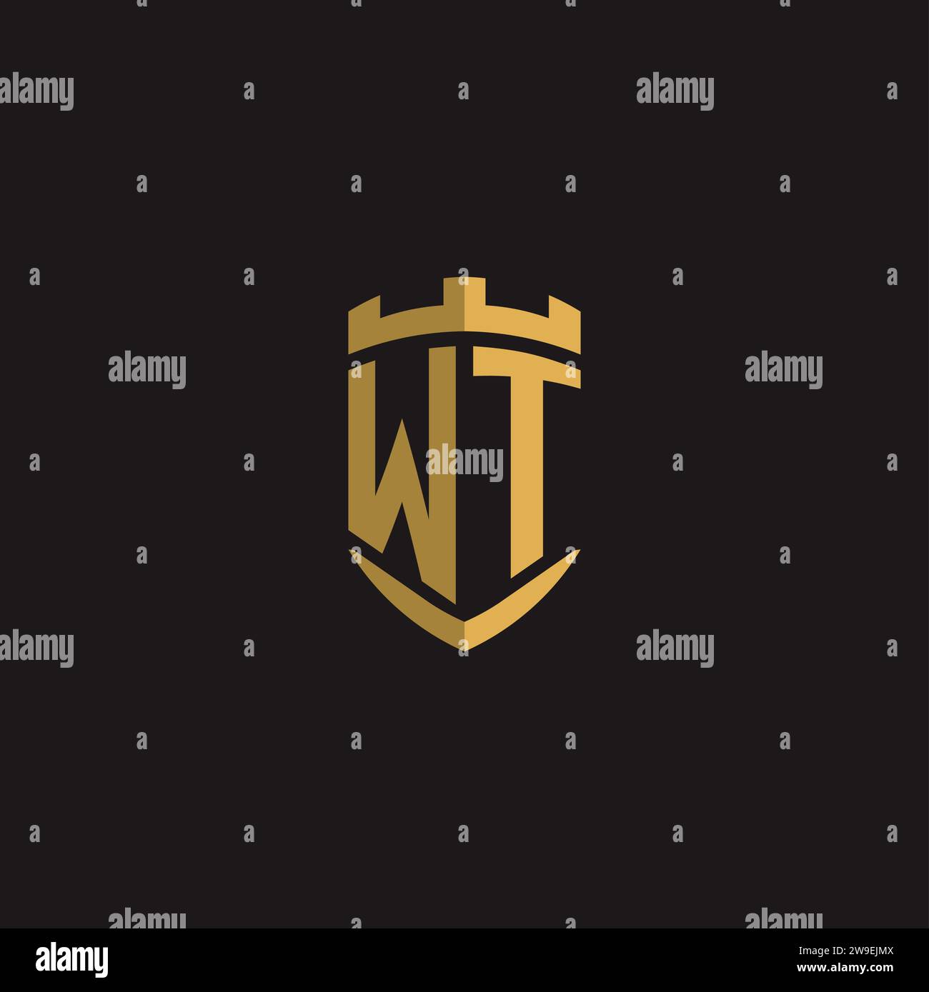Initials WT logo monogram with shield style design vector graphic Stock Vector