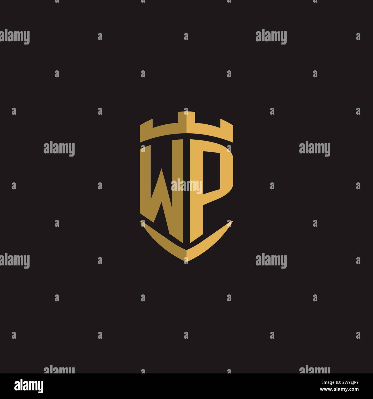 Initials WP logo monogram with shield style design vector graphic Stock Vector
