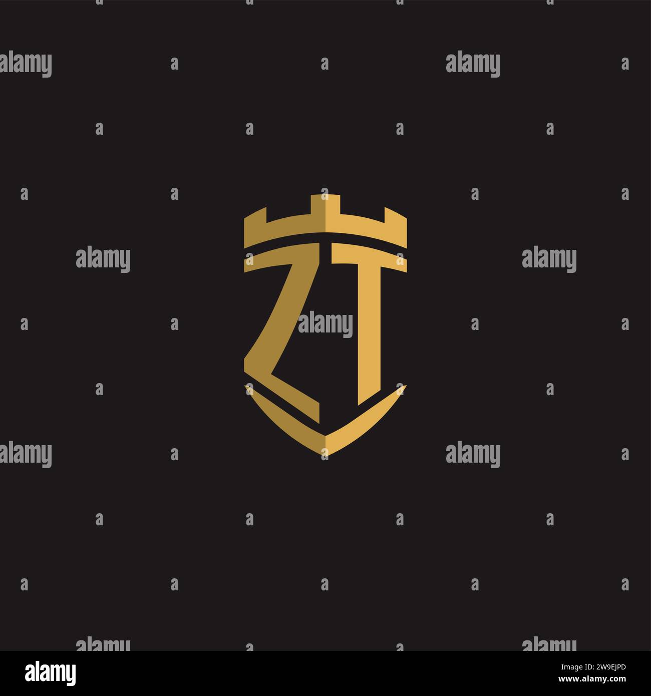 Initials ZT logo monogram with shield style design vector graphic Stock Vector