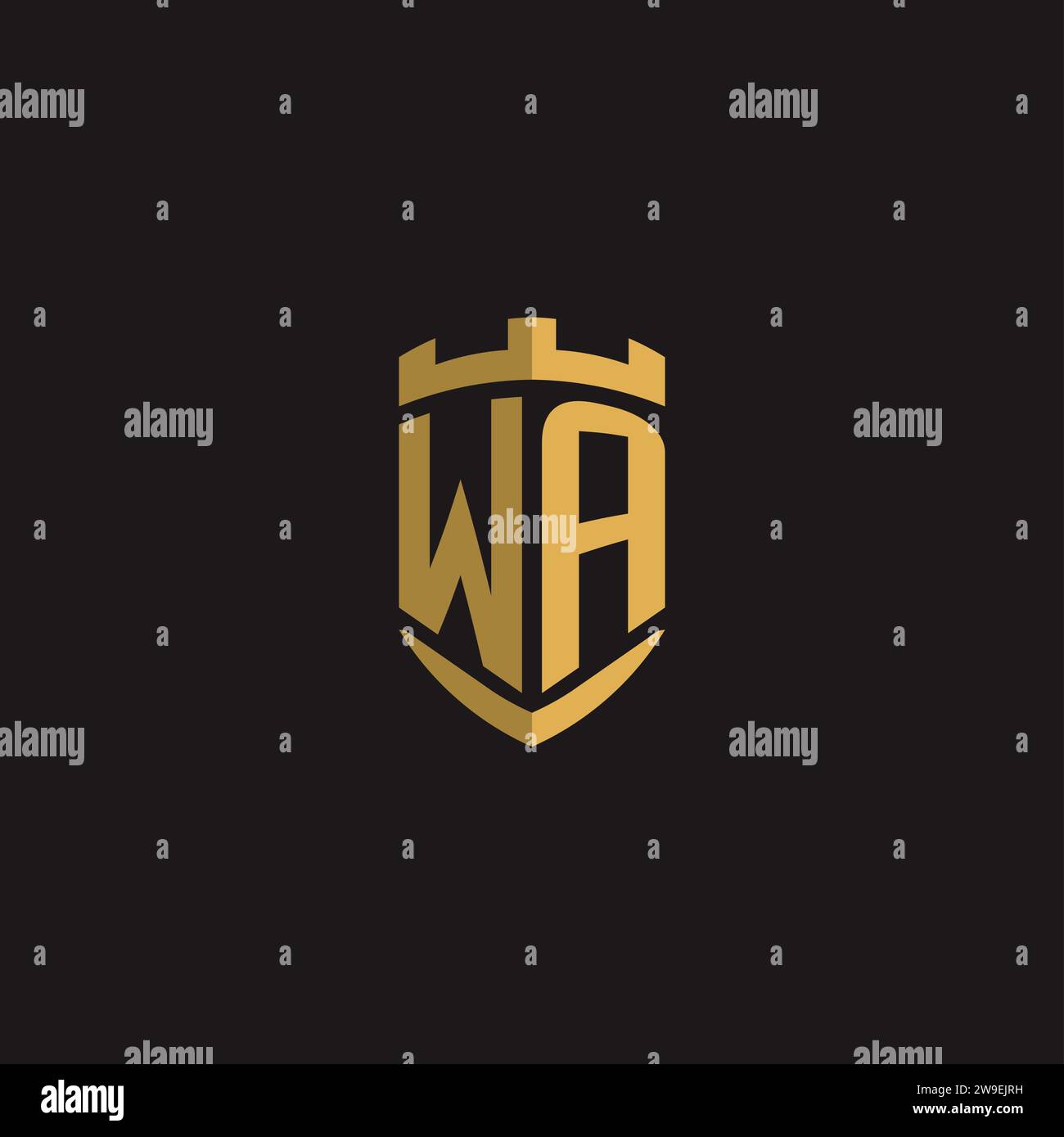 Initials WA logo monogram with shield style design vector graphic Stock Vector