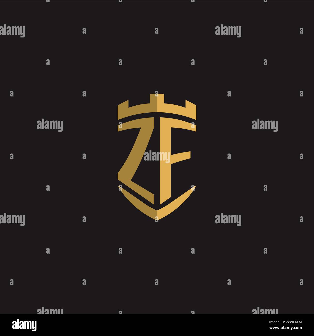Initials ZF logo monogram with shield style design vector graphic Stock Vector