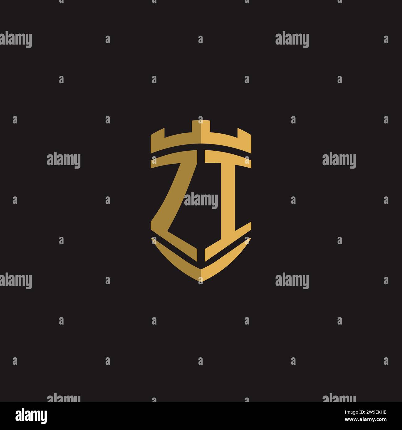 Initials ZI logo monogram with shield style design vector graphic Stock Vector