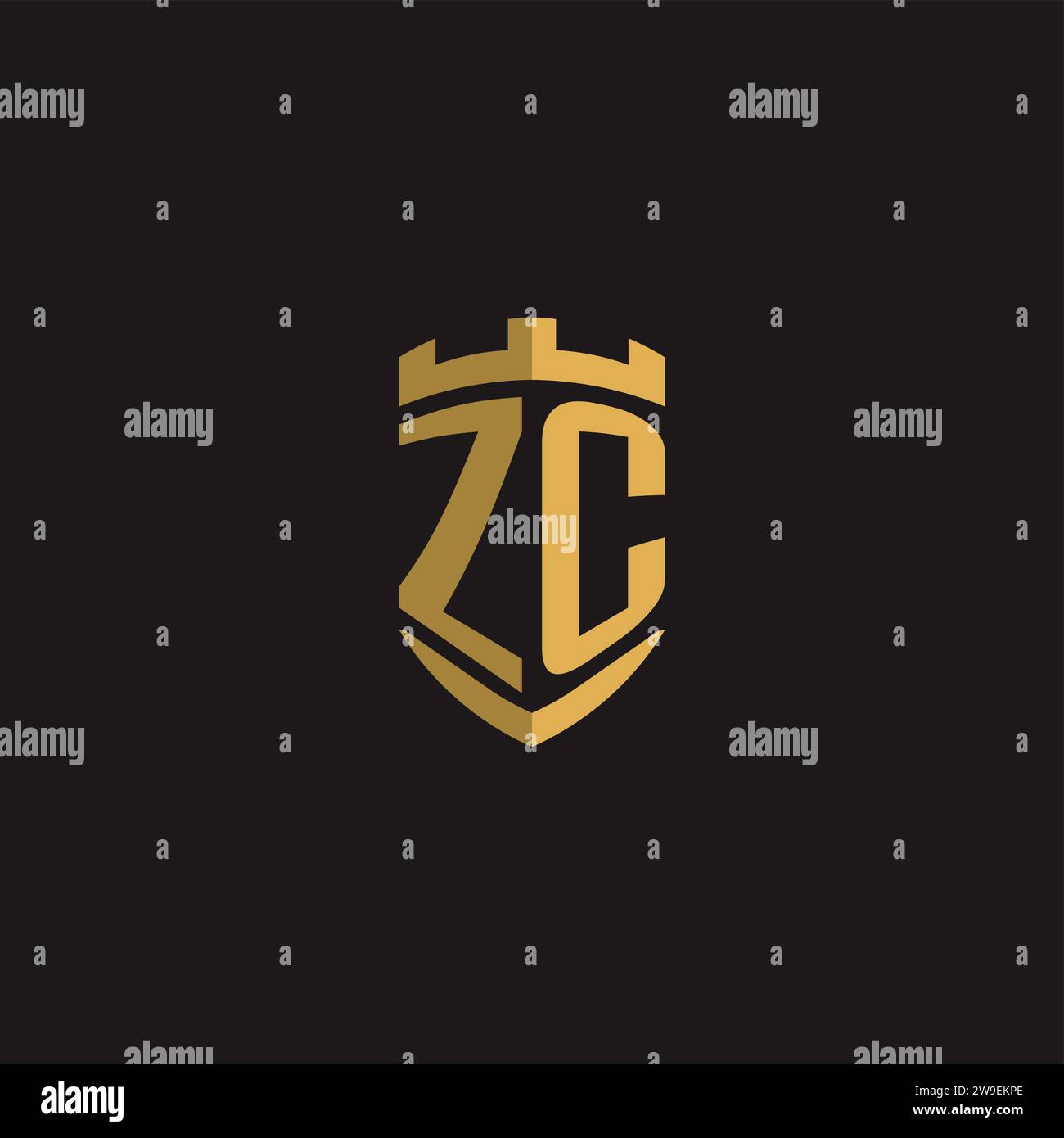 Initials ZC logo monogram with shield style design vector graphic Stock Vector