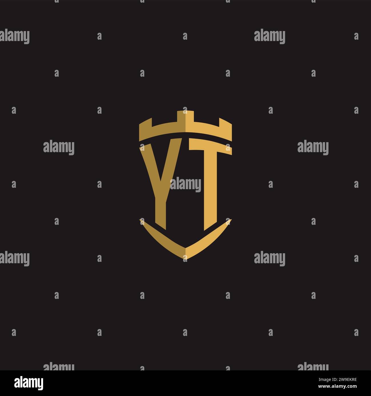 Initials YT logo monogram with shield style design vector graphic Stock Vector