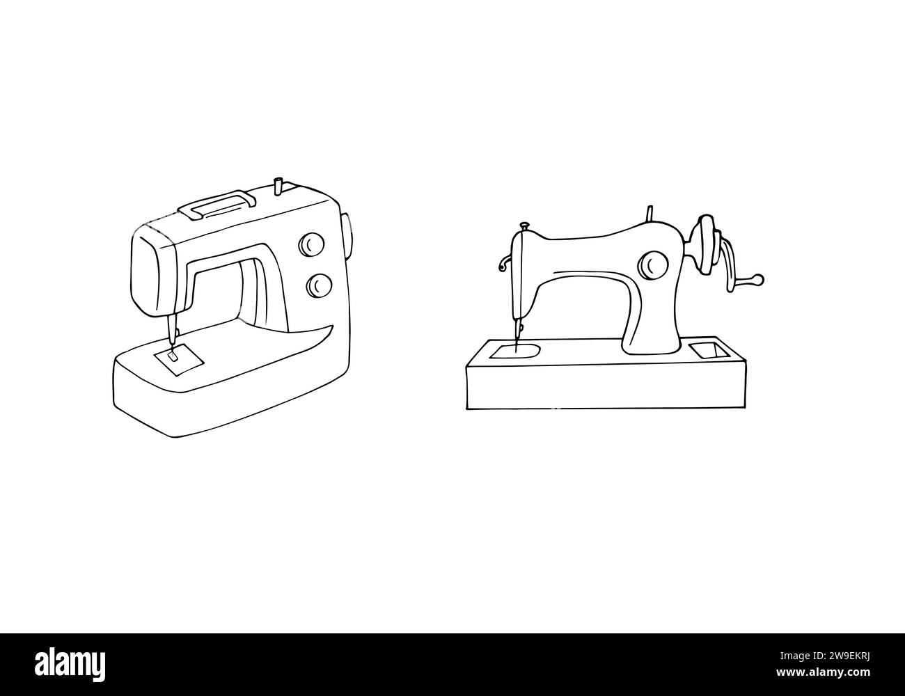 Old and modern sewing machine handdrawn illustration in doodle style