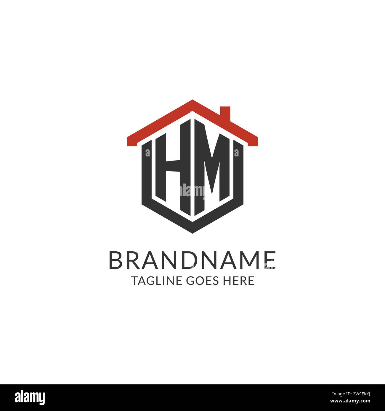 Initial logo HM monogram with home roof hexagon shape design, simple and minimal real estate logo design vector graphic Stock Vector