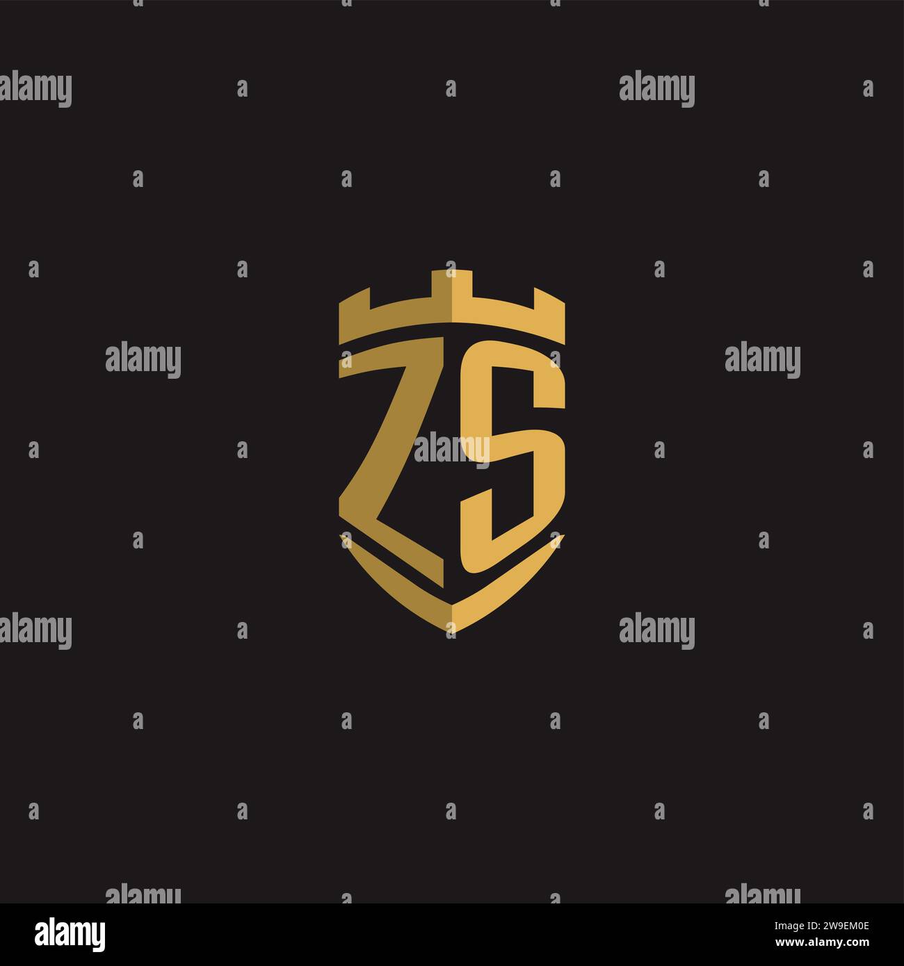 Initials ZS logo monogram with shield style design vector graphic Stock Vector