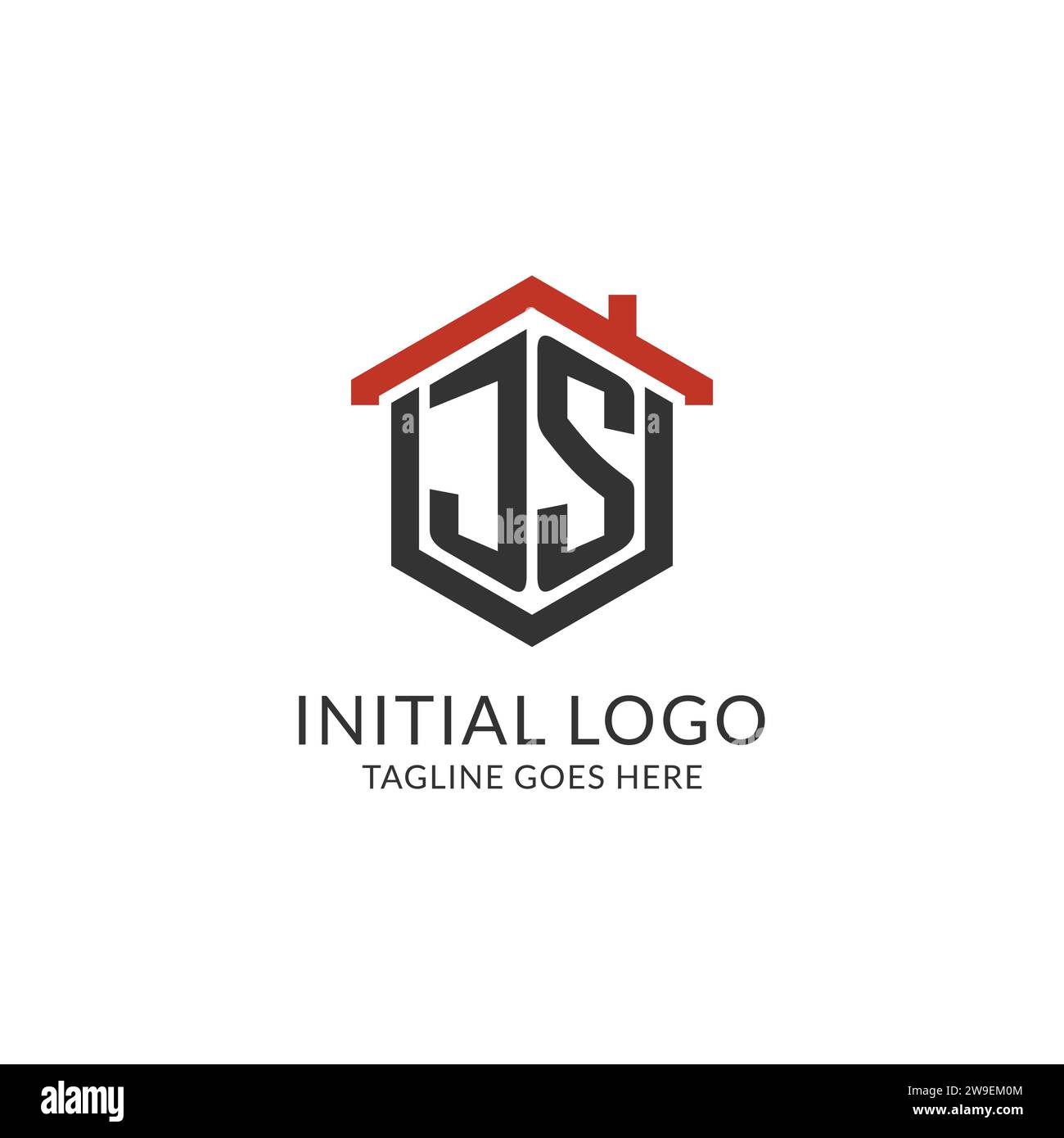 Initial logo JS monogram with home roof hexagon shape design, simple and minimal real estate logo design vector graphic Stock Vector