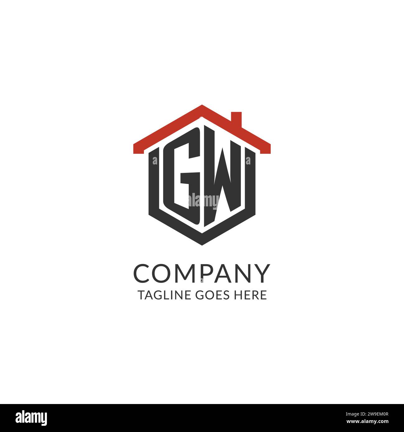 Initial logo GW monogram with home roof hexagon shape design, simple ...