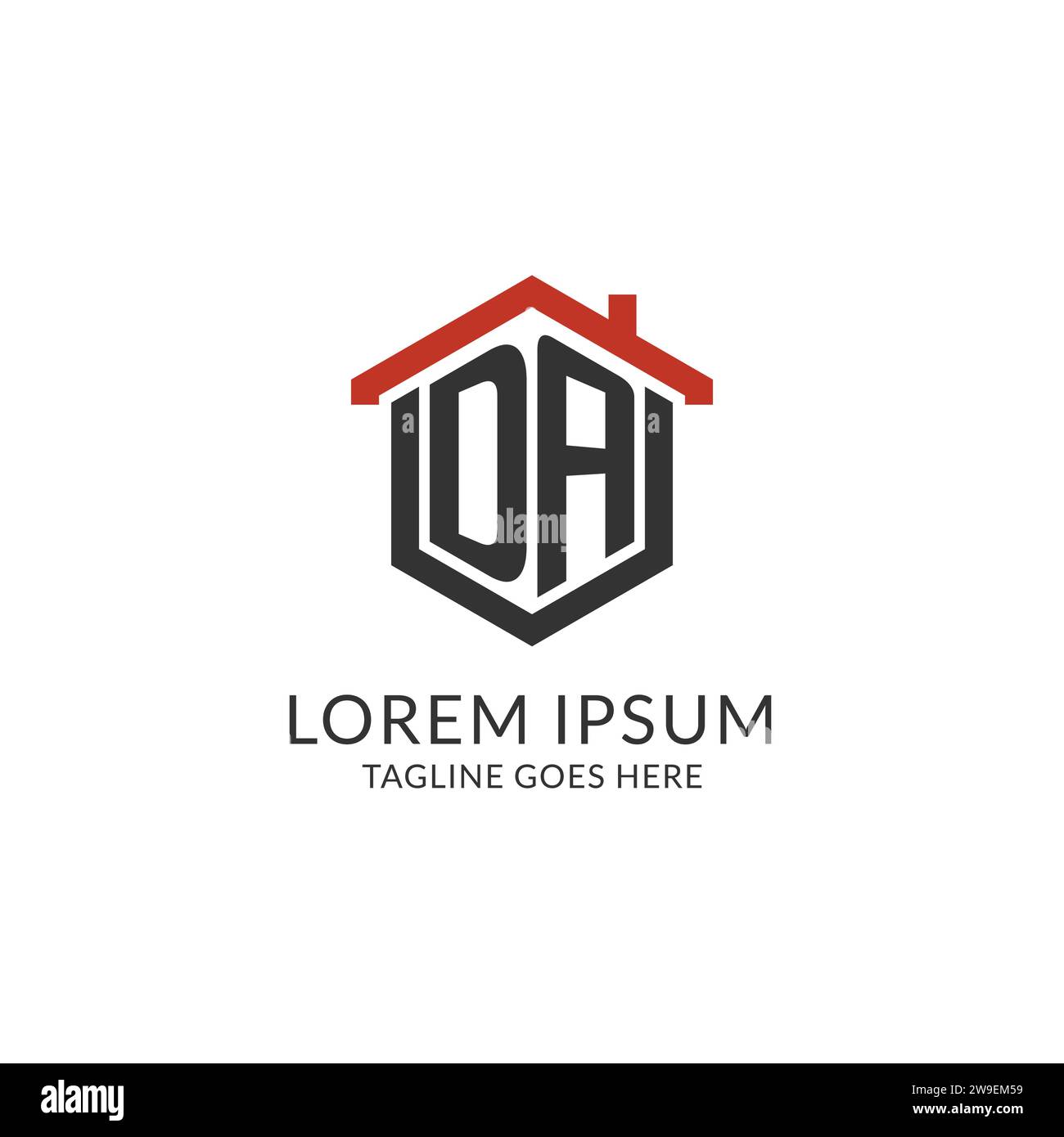 Initial logo DA monogram with home roof hexagon shape design, simple ...