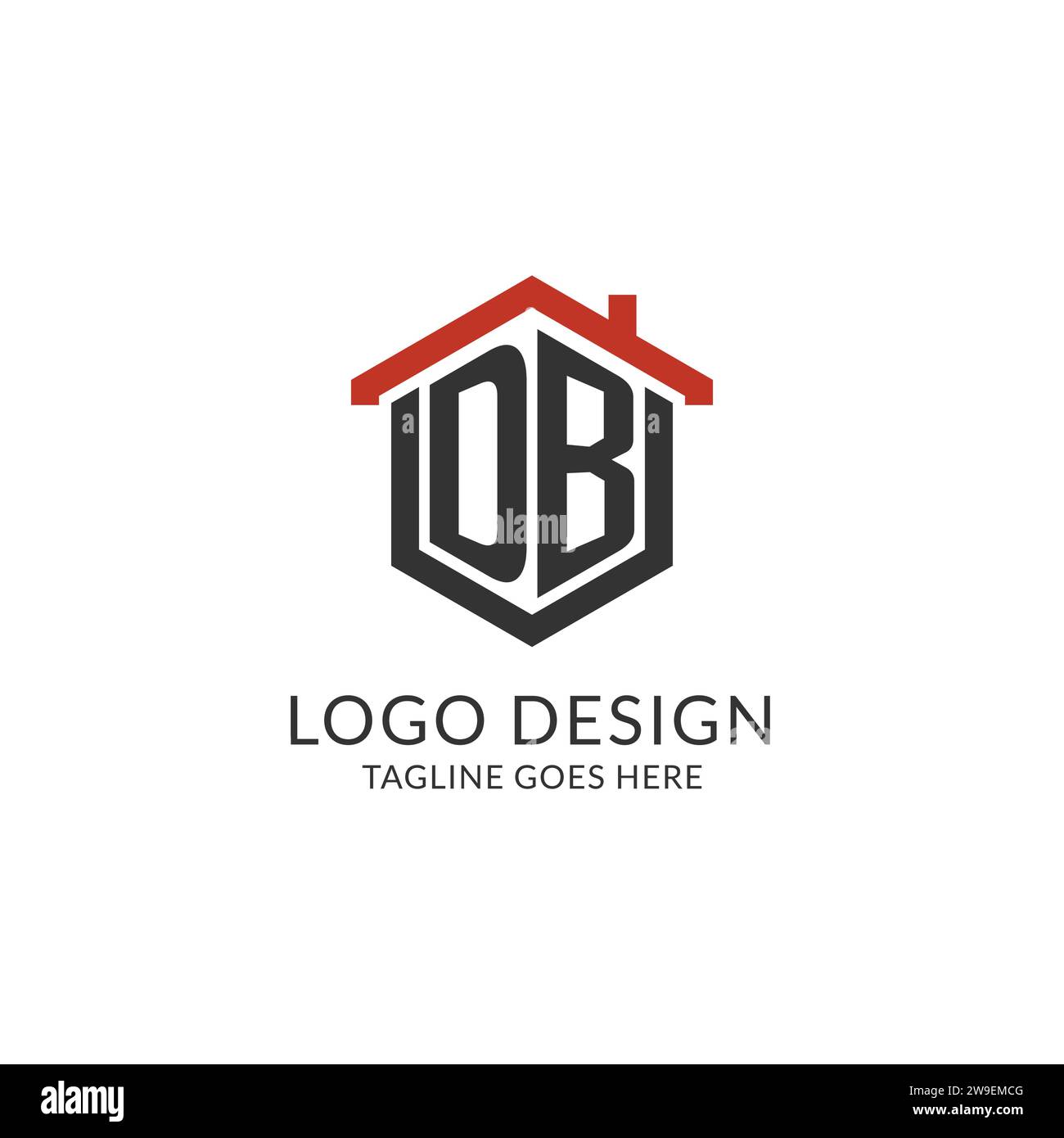 Initial logo DB monogram with home roof hexagon shape design, simple