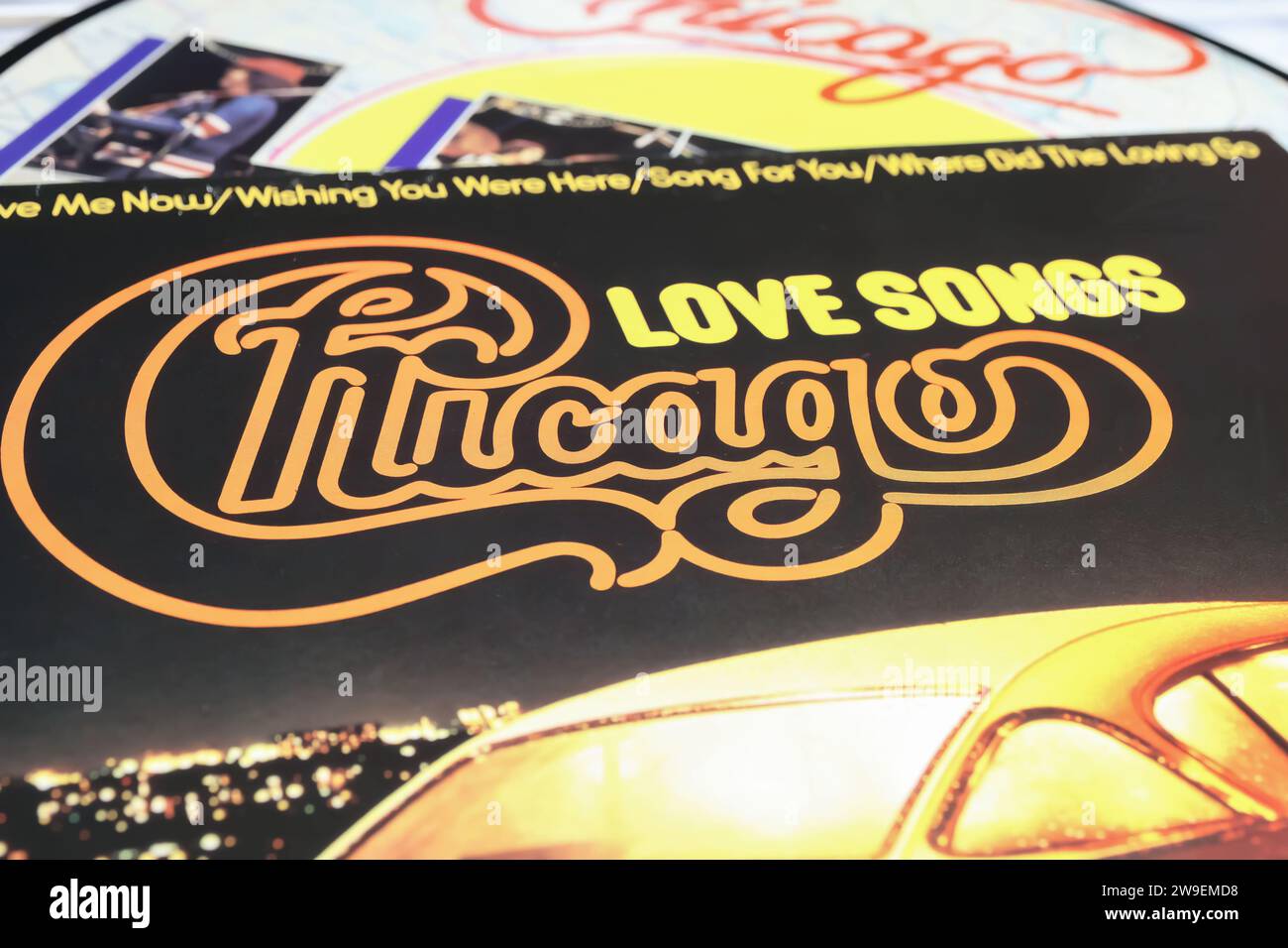 Viersen, Germany - May 9. 2023: Closeup of band Chicago vinyl record cover Love Songs Stock Photo