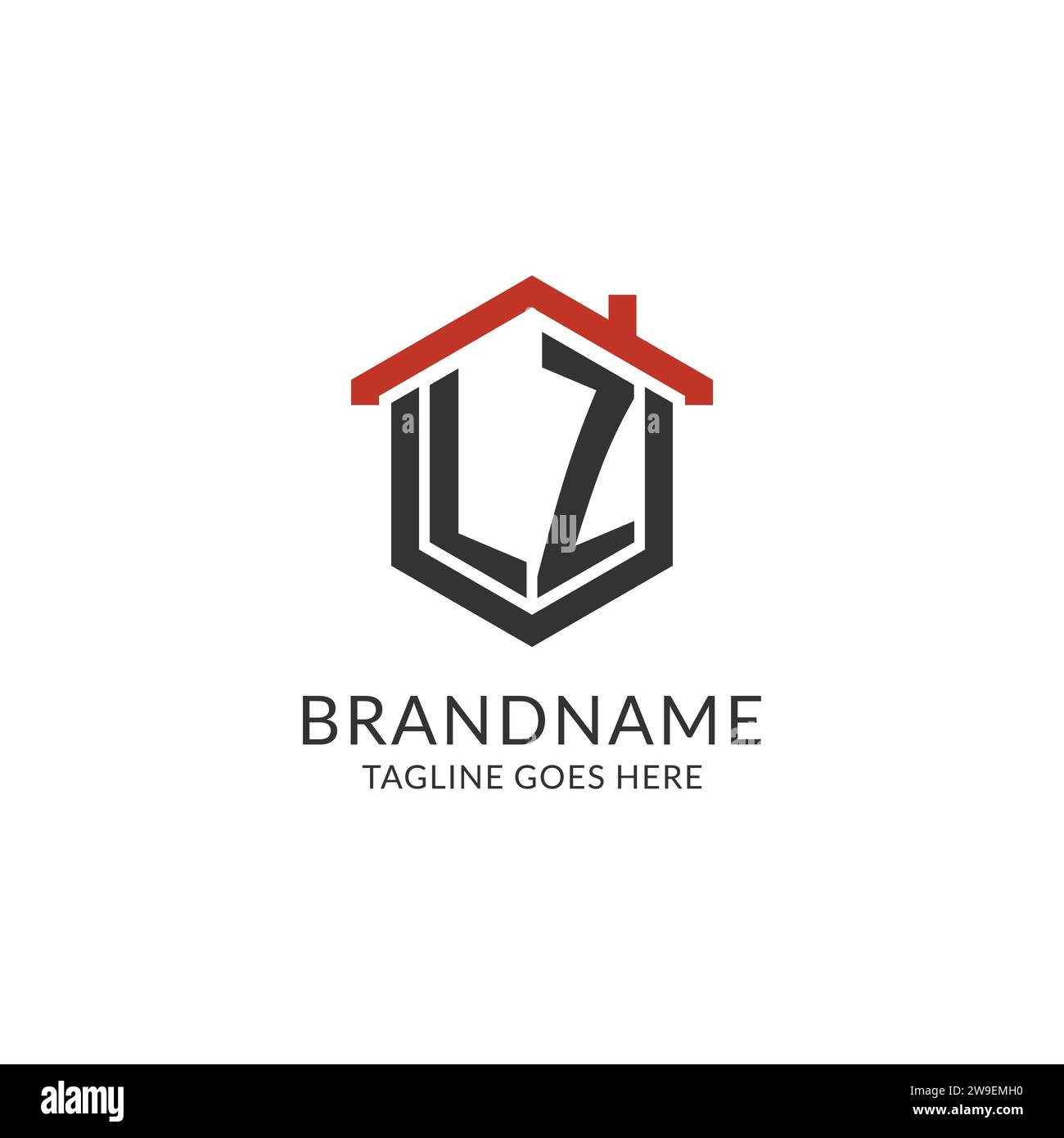 Initial logo LZ monogram with home roof hexagon shape design, simple ...