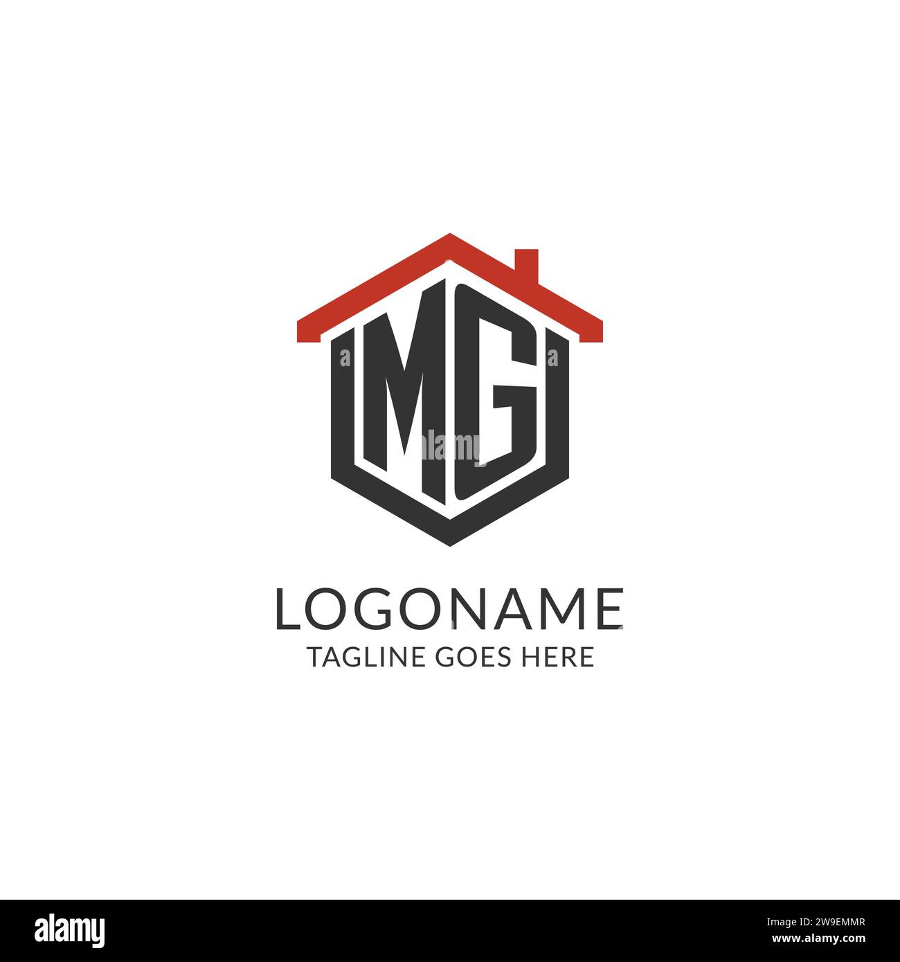 Initial logo MG monogram with home roof hexagon shape design, simple ...
