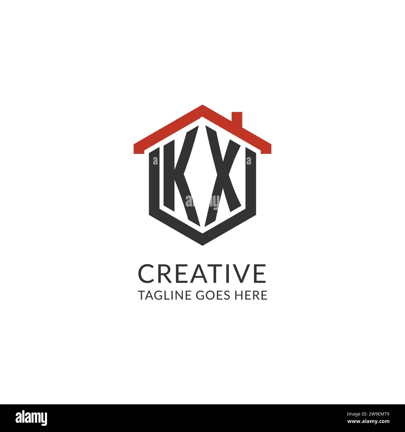 Initial logo KX monogram with home roof hexagon shape design, simple ...