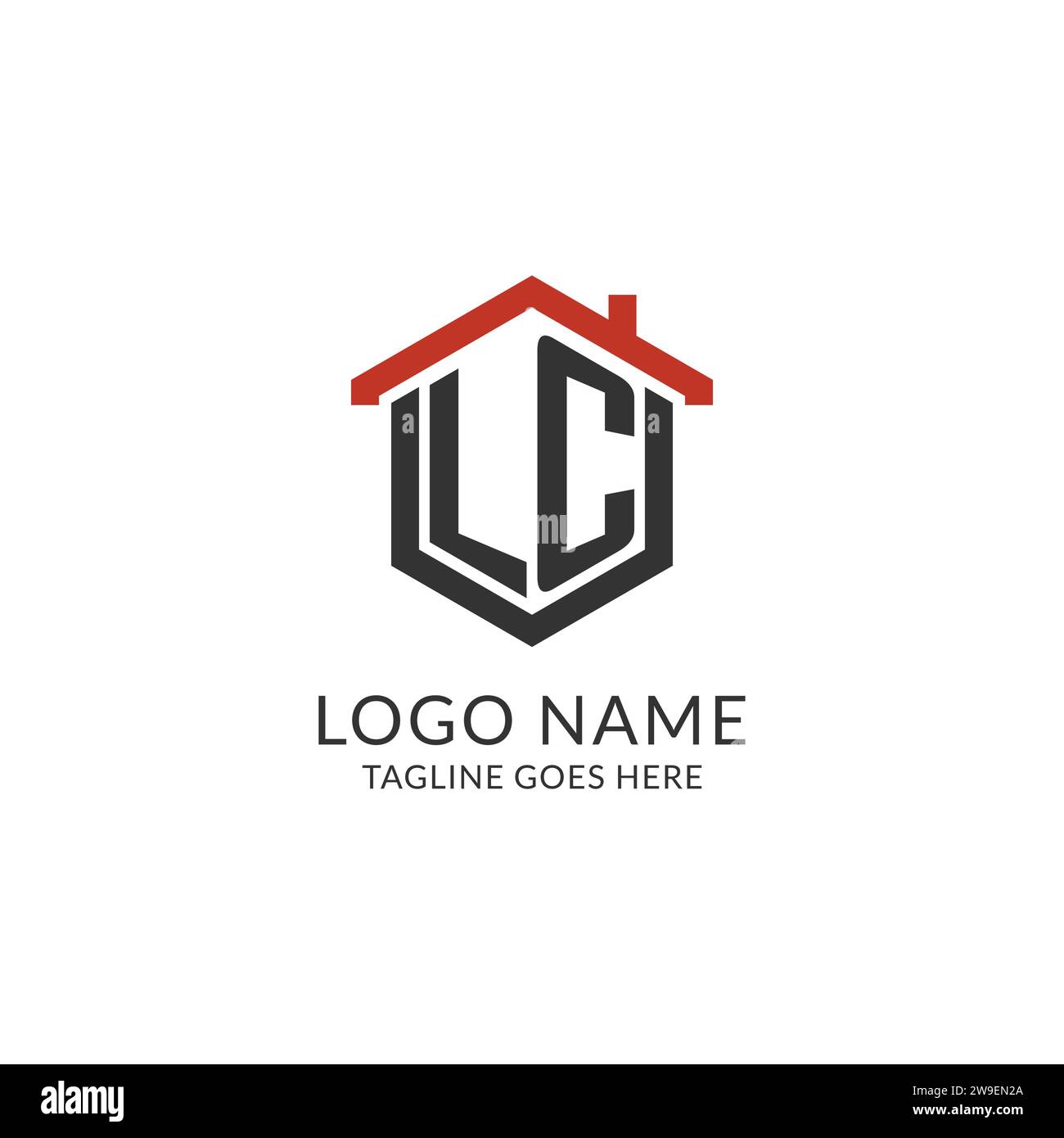 Initial logo LC monogram with home roof hexagon shape design, simple and minimal real estate logo design vector graphic Stock Vector