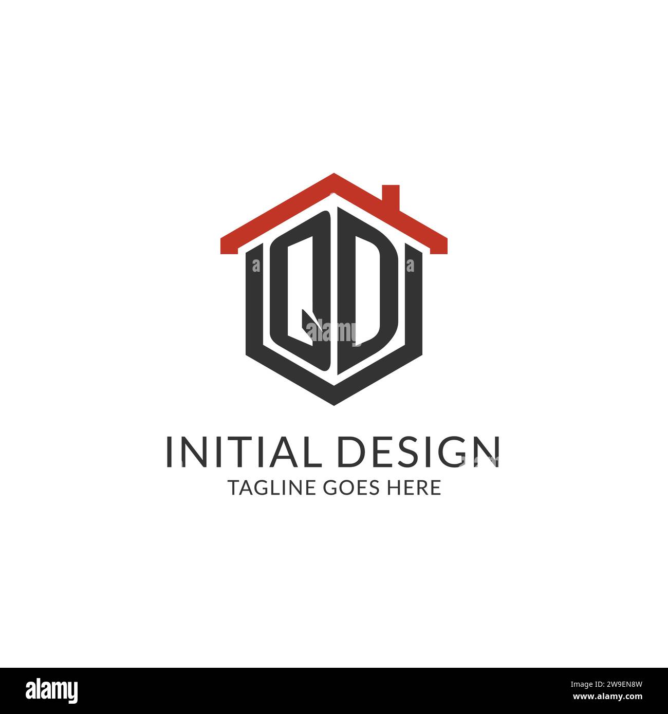 Initial logo QD monogram with home roof hexagon shape design, simple ...