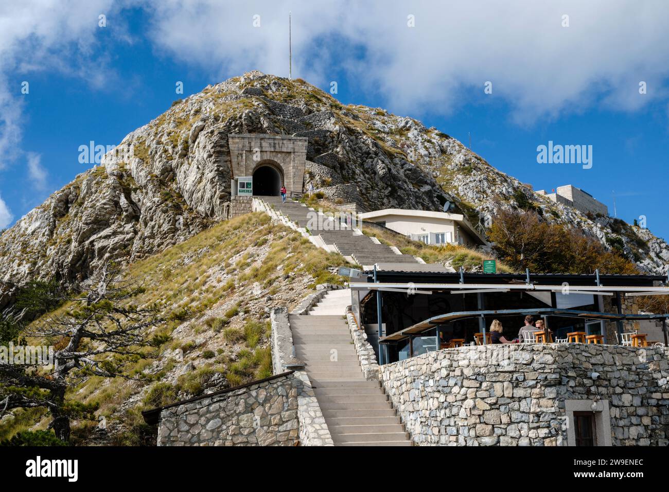 Steps leading to the Njegos Mausoleum on the summit of Jezerski Vrh, Lovćen National Park, Montenegro Stock Photo