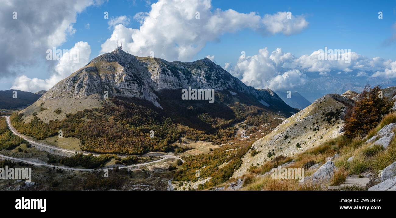 Panoramic view from the summit of Jezerski Vrh looking towards Lovćen mountain, Lovćen National Park, Montenegro Stock Photo