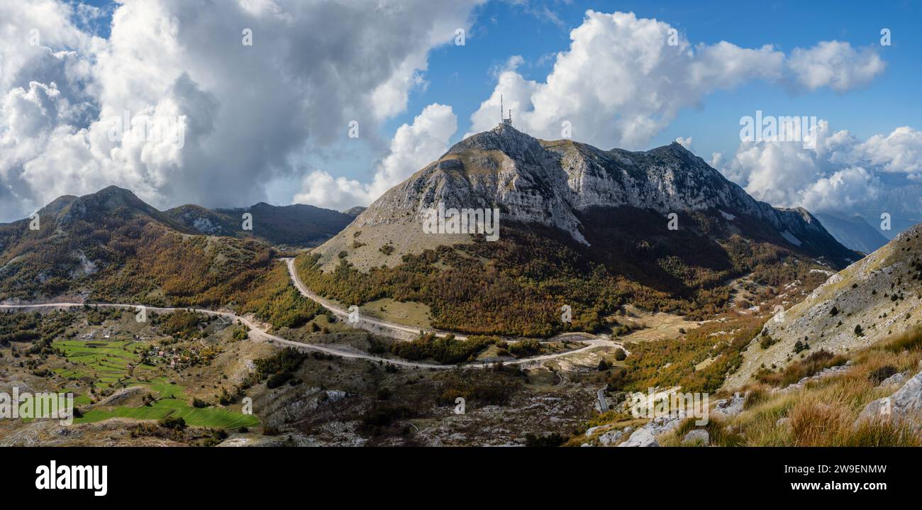 Panoramic view from the summit of Jezerski Vrh looking towards Lovćen mountain, Lovćen National Park, Montenegro Stock Photo