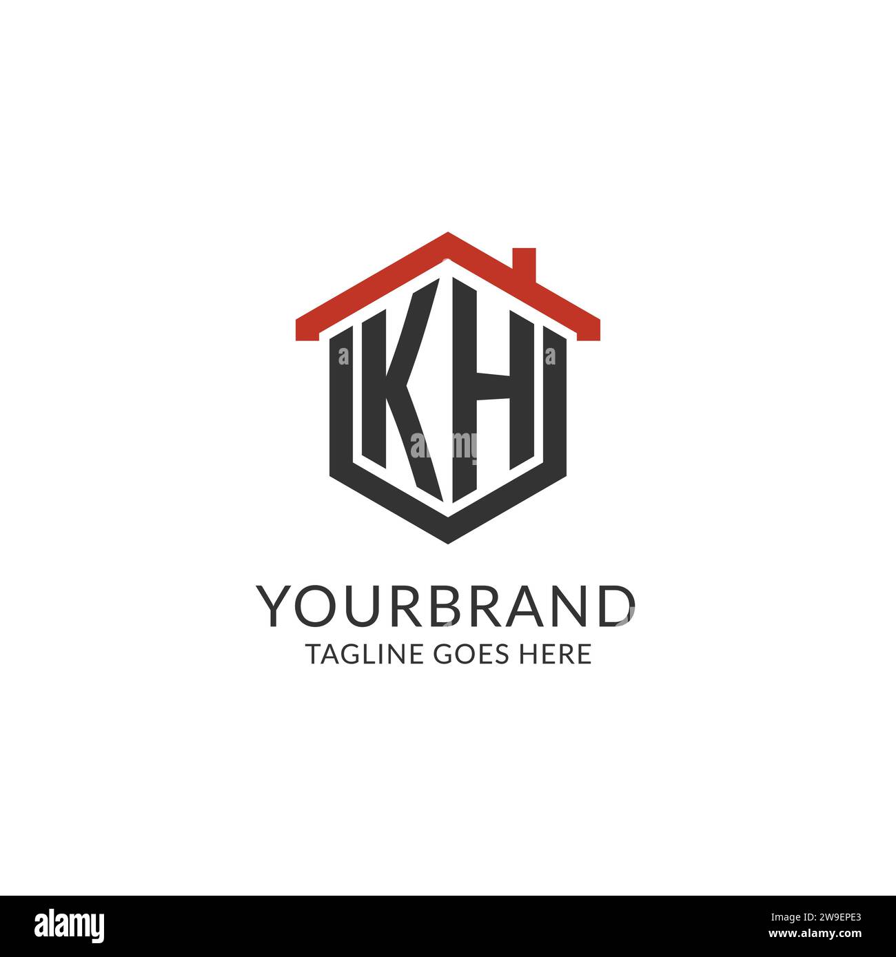 Initial logo KH monogram with home roof hexagon shape design, simple