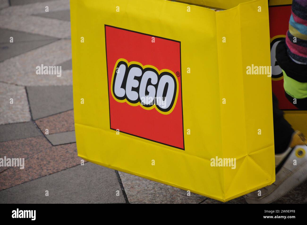 Copenhagen, Denmark /27 December 2023/Lego bricks shopper with lego bags in danish capital Copenhagn. Photo.Francis Joseph Dean/Dean Pictures Stock Photo