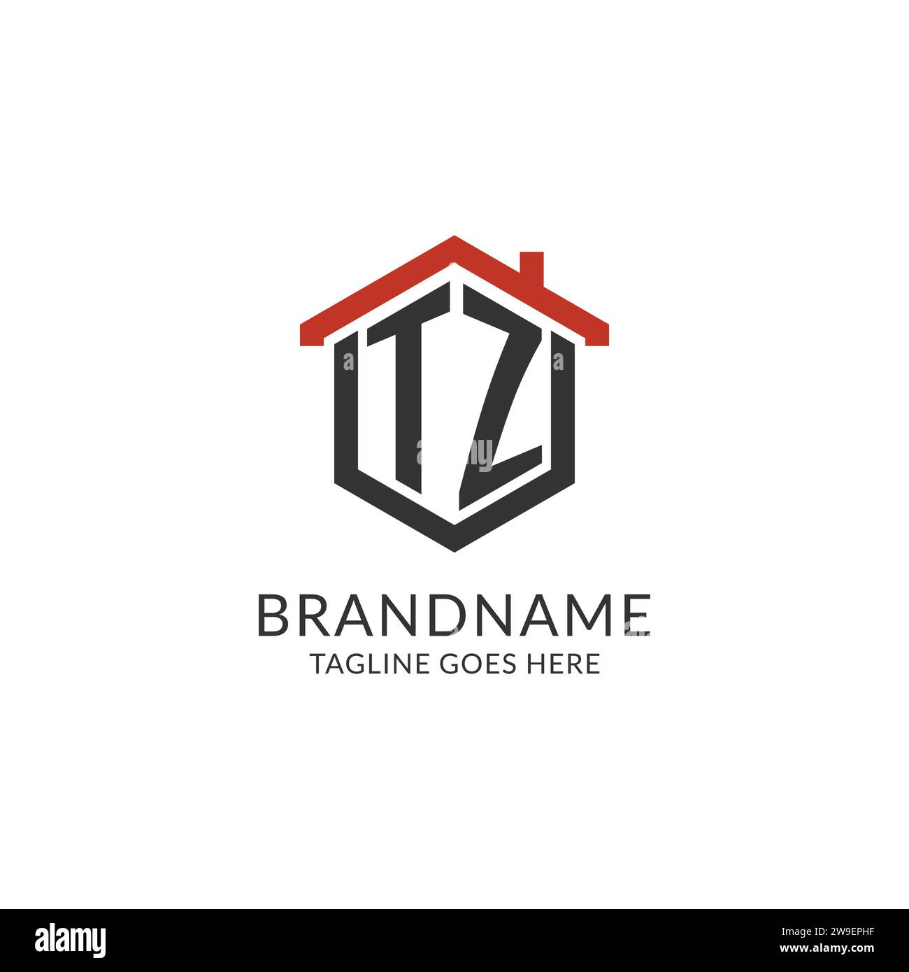 Initial logo TZ monogram with home roof hexagon shape design, simple ...