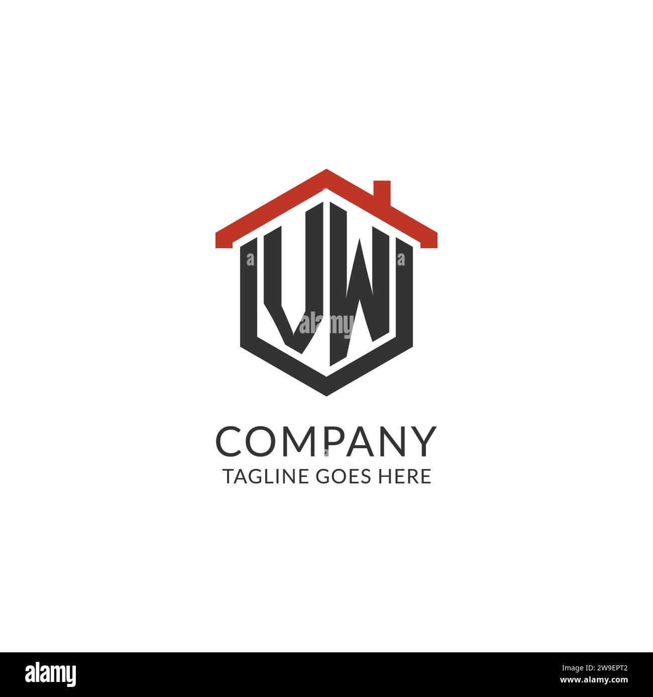 Initial logo VW monogram with home roof hexagon shape design, simple ...