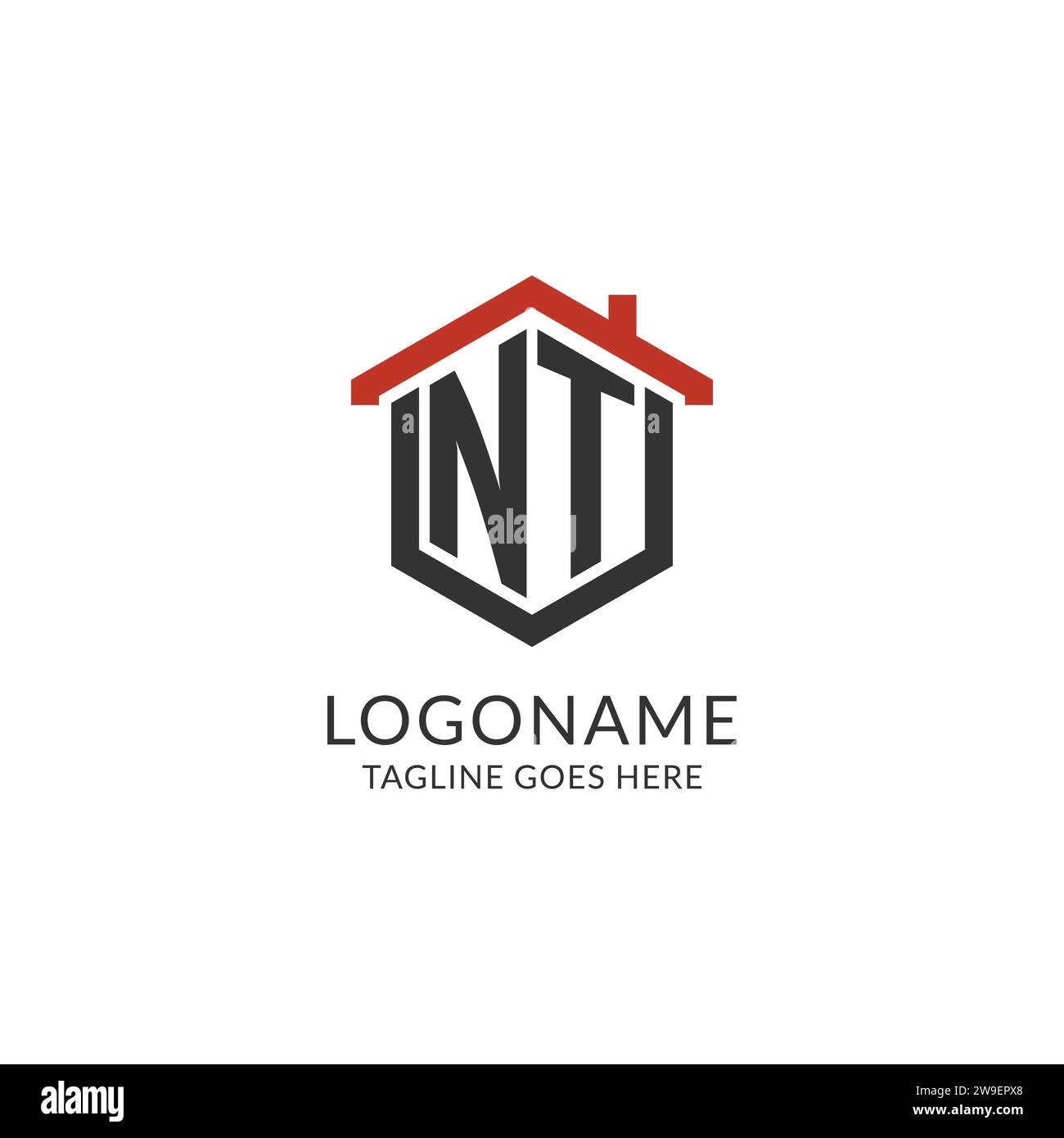 Initial logo NT monogram with home roof hexagon shape design, simple and minimal real estate logo design vector graphic Stock Vector