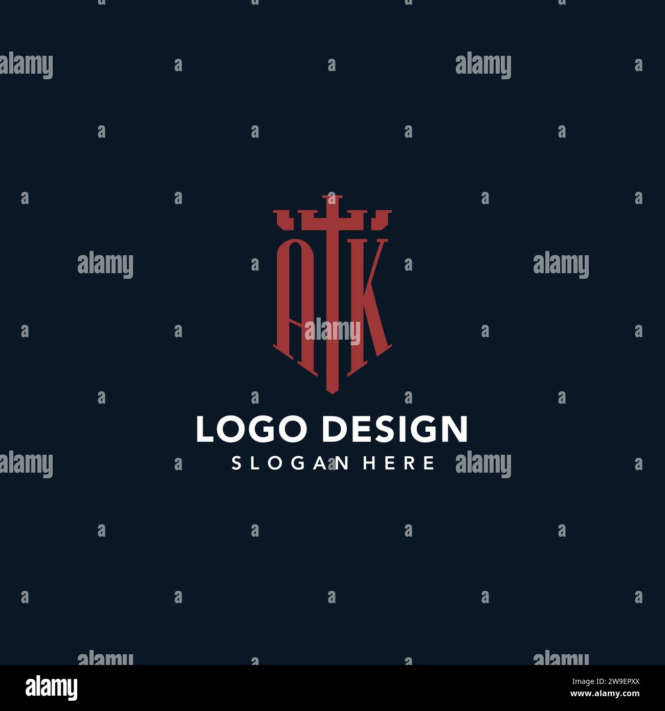 AK initial monogram logos with sword and shield shape design ideas ...