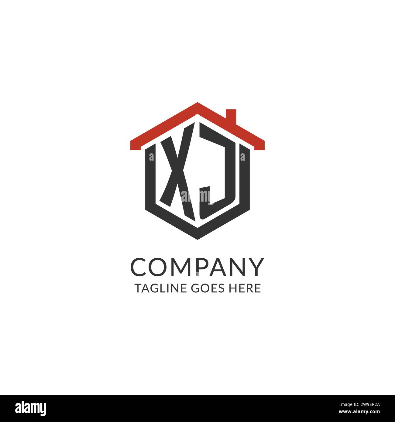 Initial logo XJ monogram with home roof hexagon shape design, simple ...