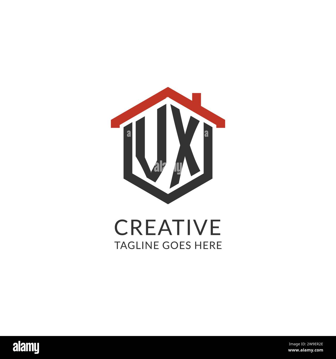 Initial logo VX monogram with home roof hexagon shape design, simple ...