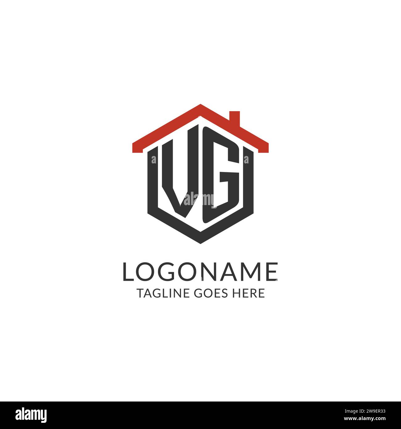 Initial logo VG monogram with home roof hexagon shape design, simple ...