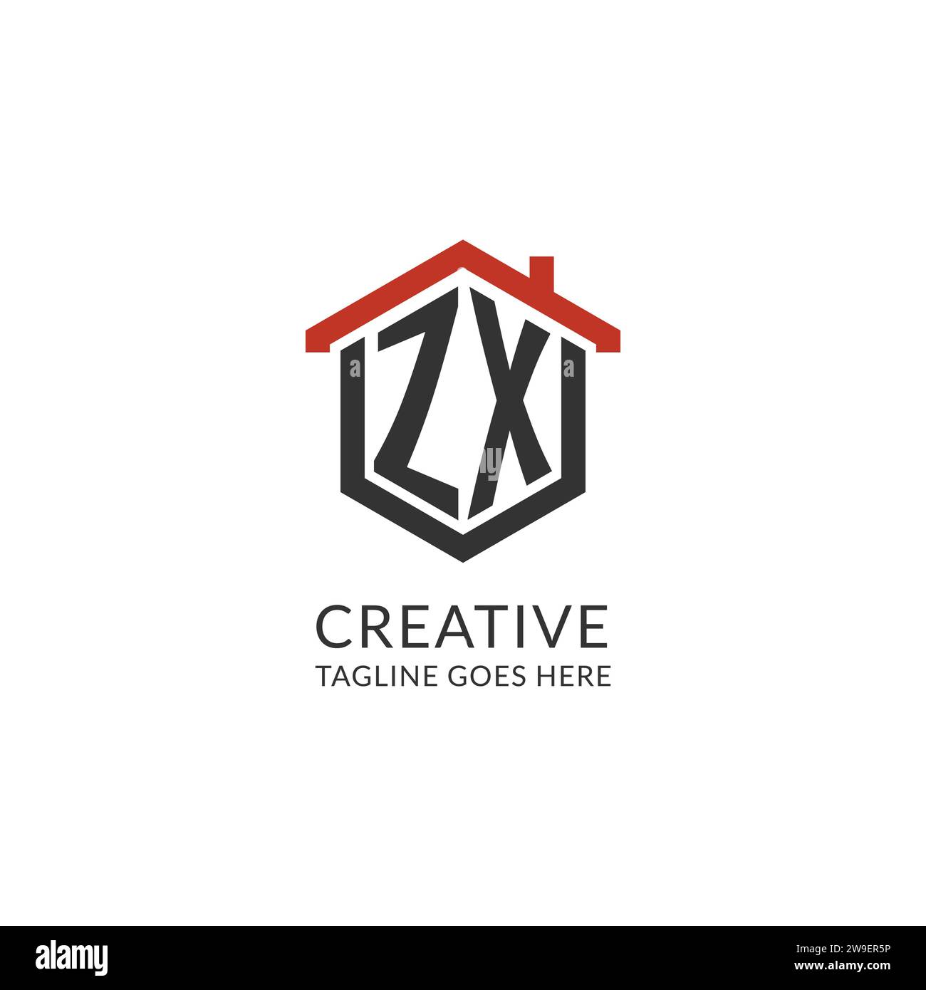 Initial logo ZX monogram with home roof hexagon shape design, simple ...
