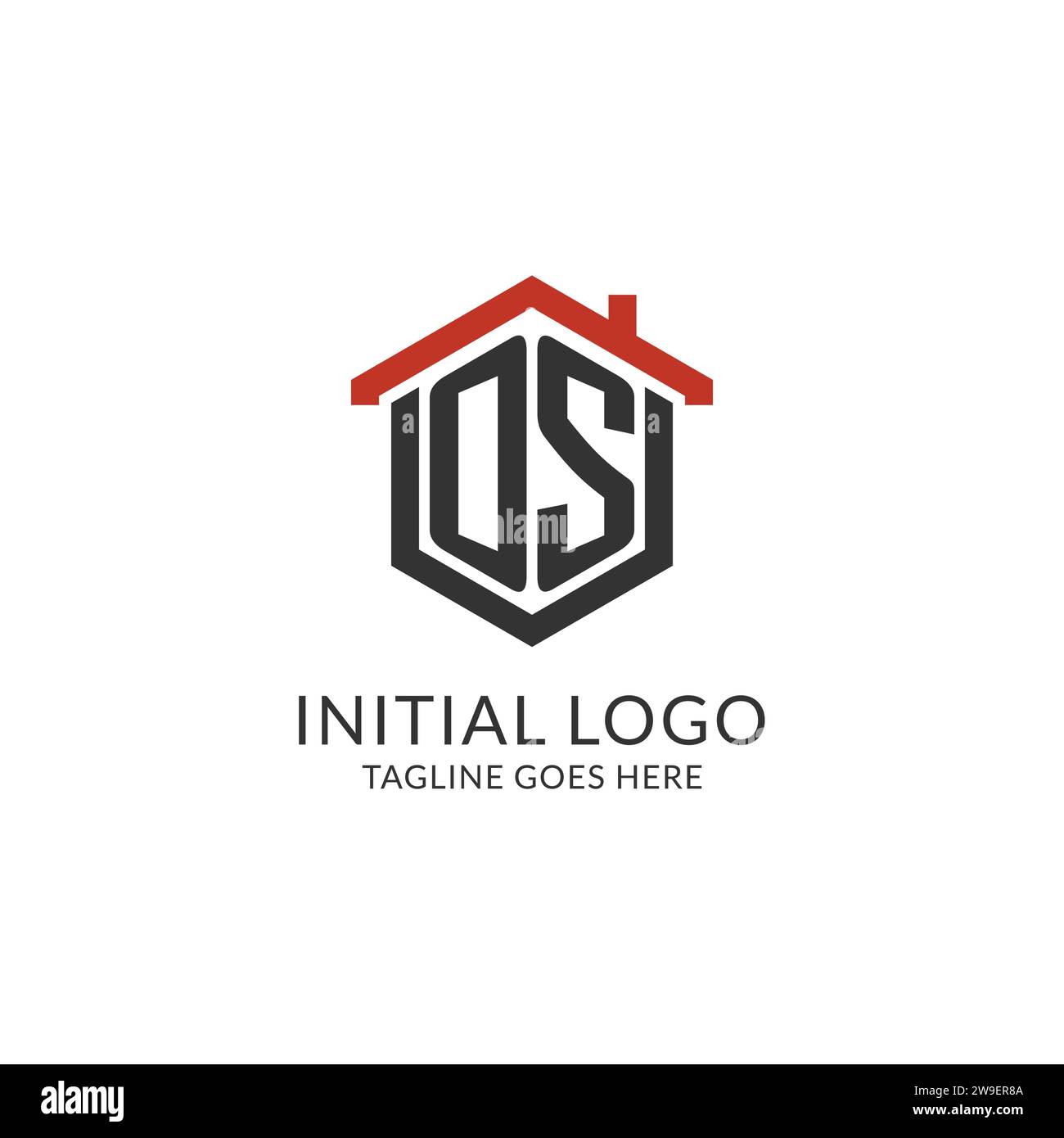 Initial Logo Os Monogram With Home Roof Hexagon Shape Design, Simple 