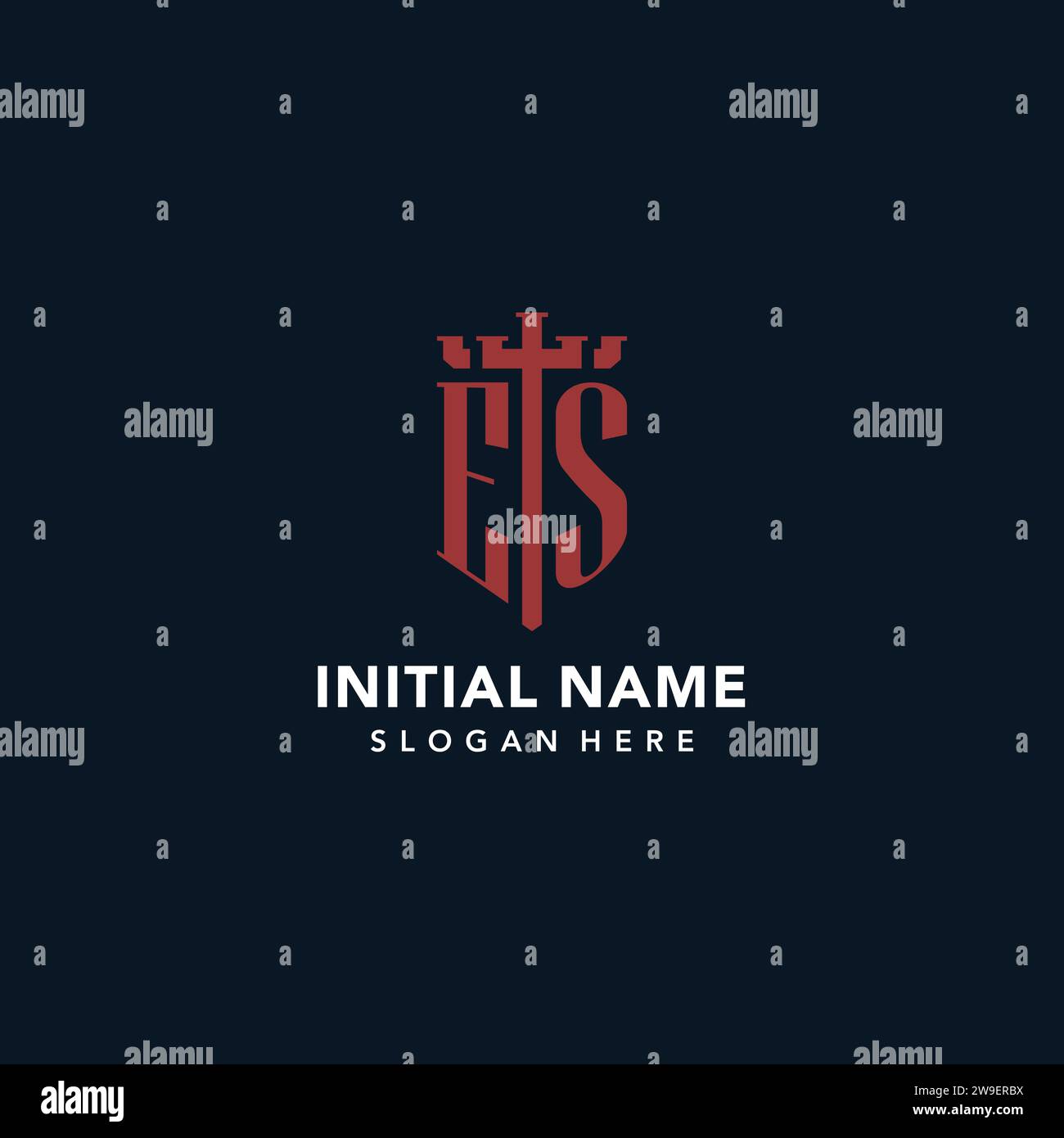 ES initial monogram logos with sword and shield shape design ideas ...