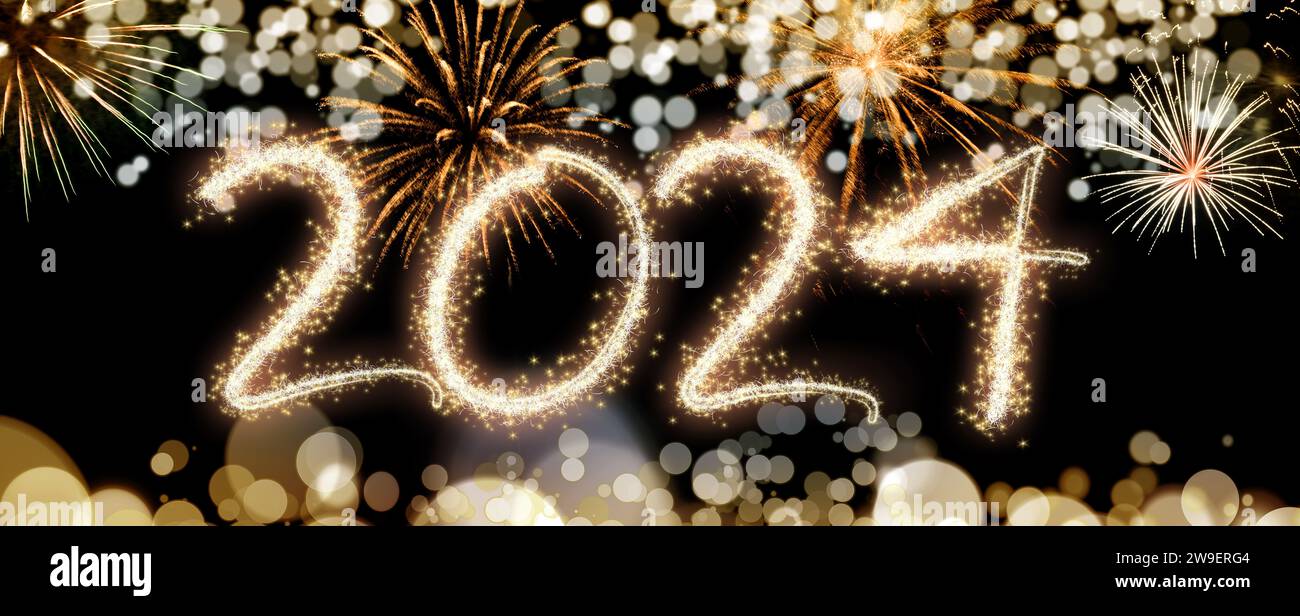 Sparkling fireworks display with 2024 numbers for the new year's eve ...