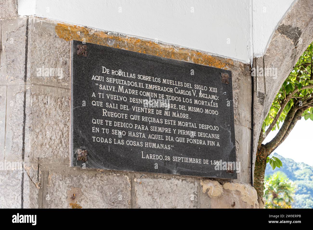 Laredo, Spain. Memorial plaque to Charles V, Holy Roman Emperor, in the Town Hall Stock Photo