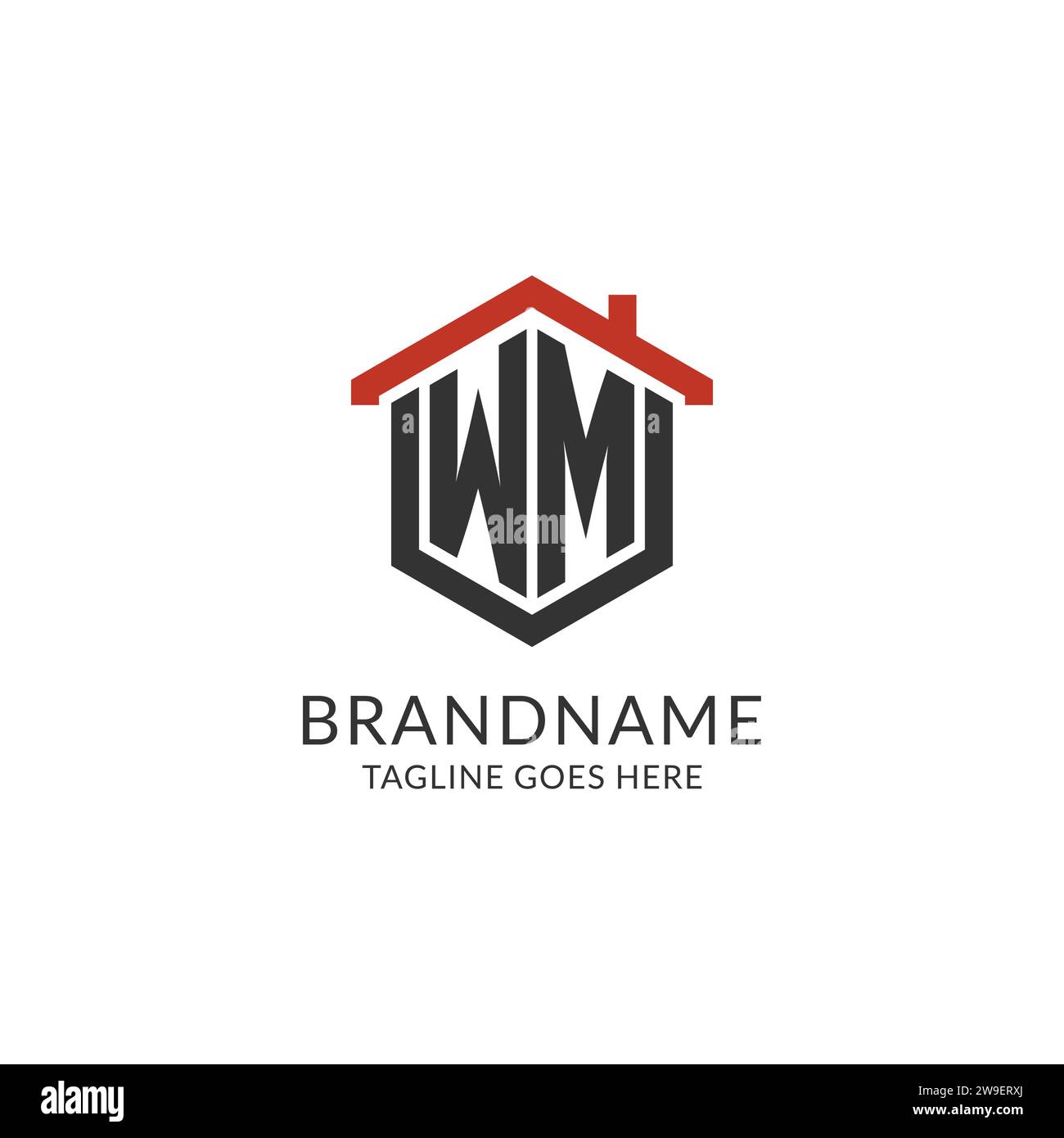 Initial logo WM monogram with home roof hexagon shape design, simple ...