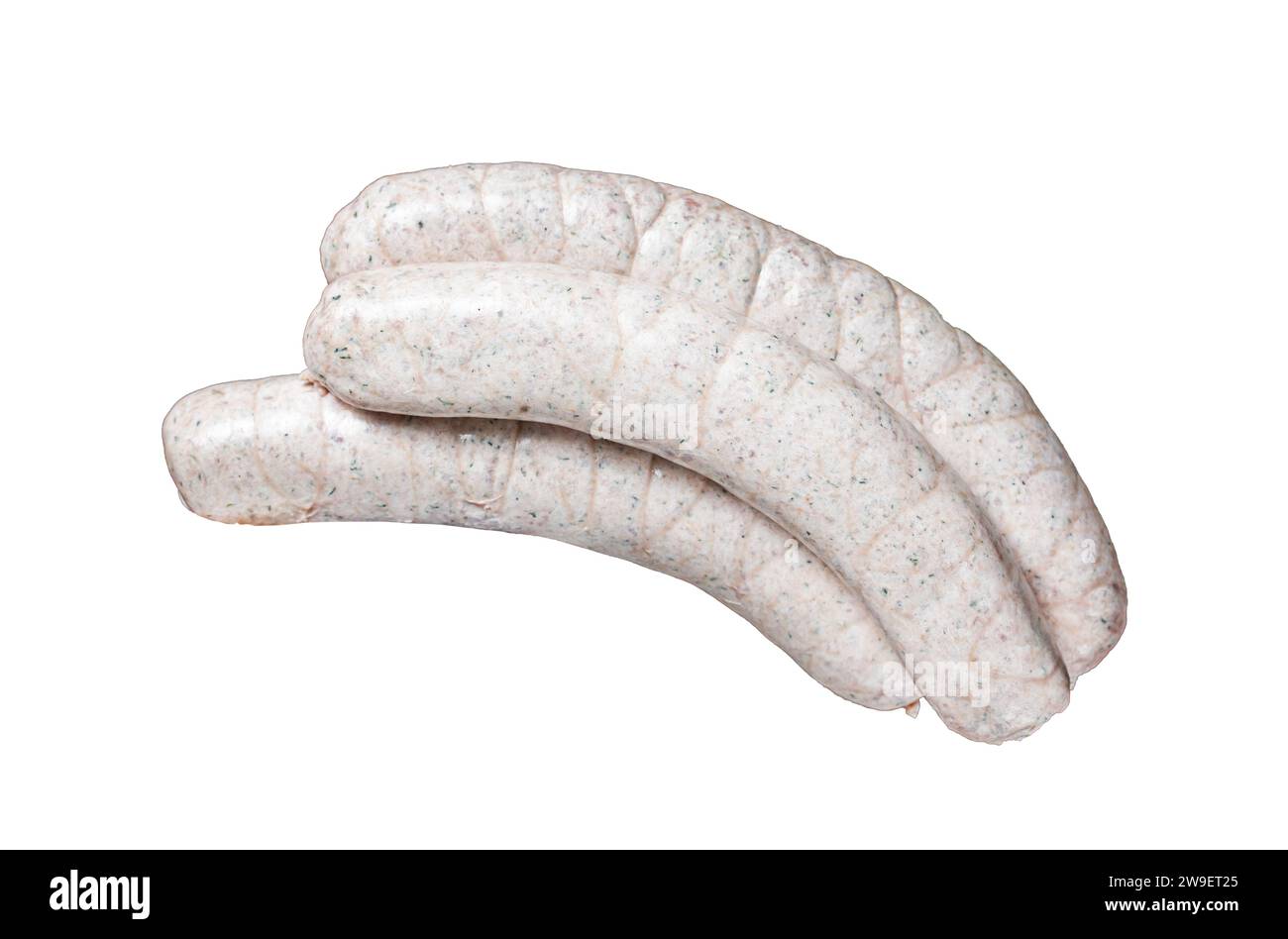 Munich traditional white sausages Isolated on white background, top view Stock Photo