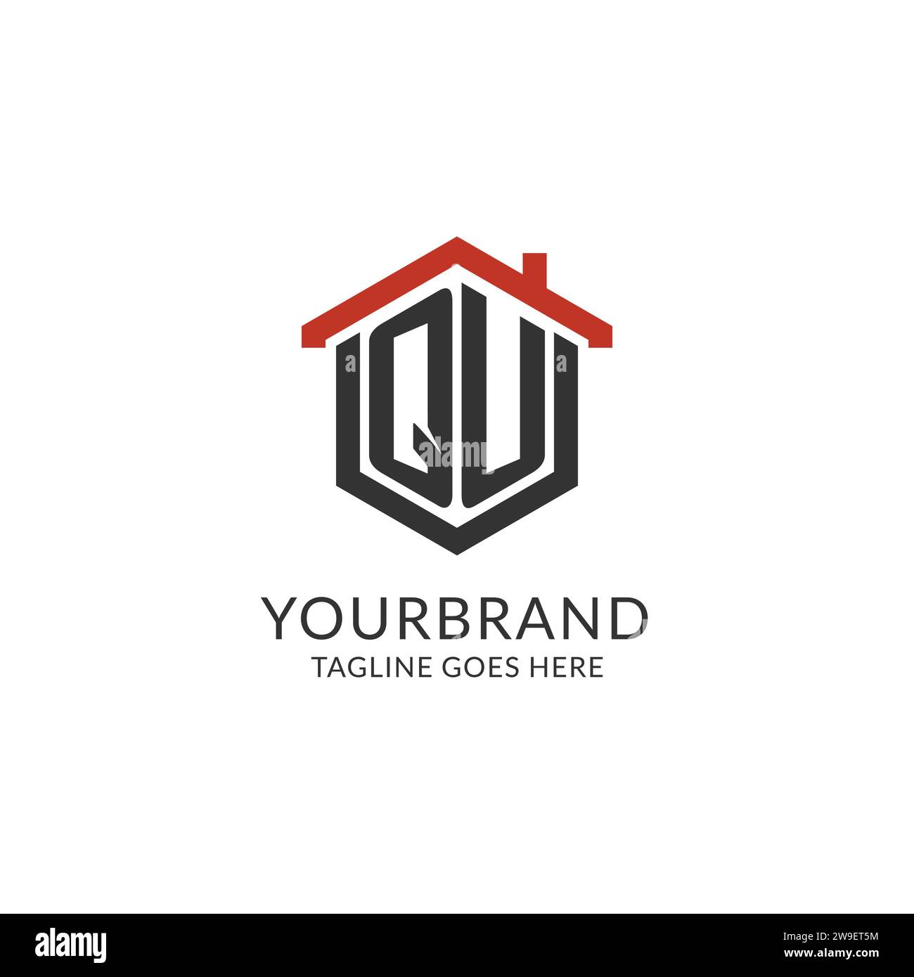 Initial logo QU monogram with home roof hexagon shape design, simple ...