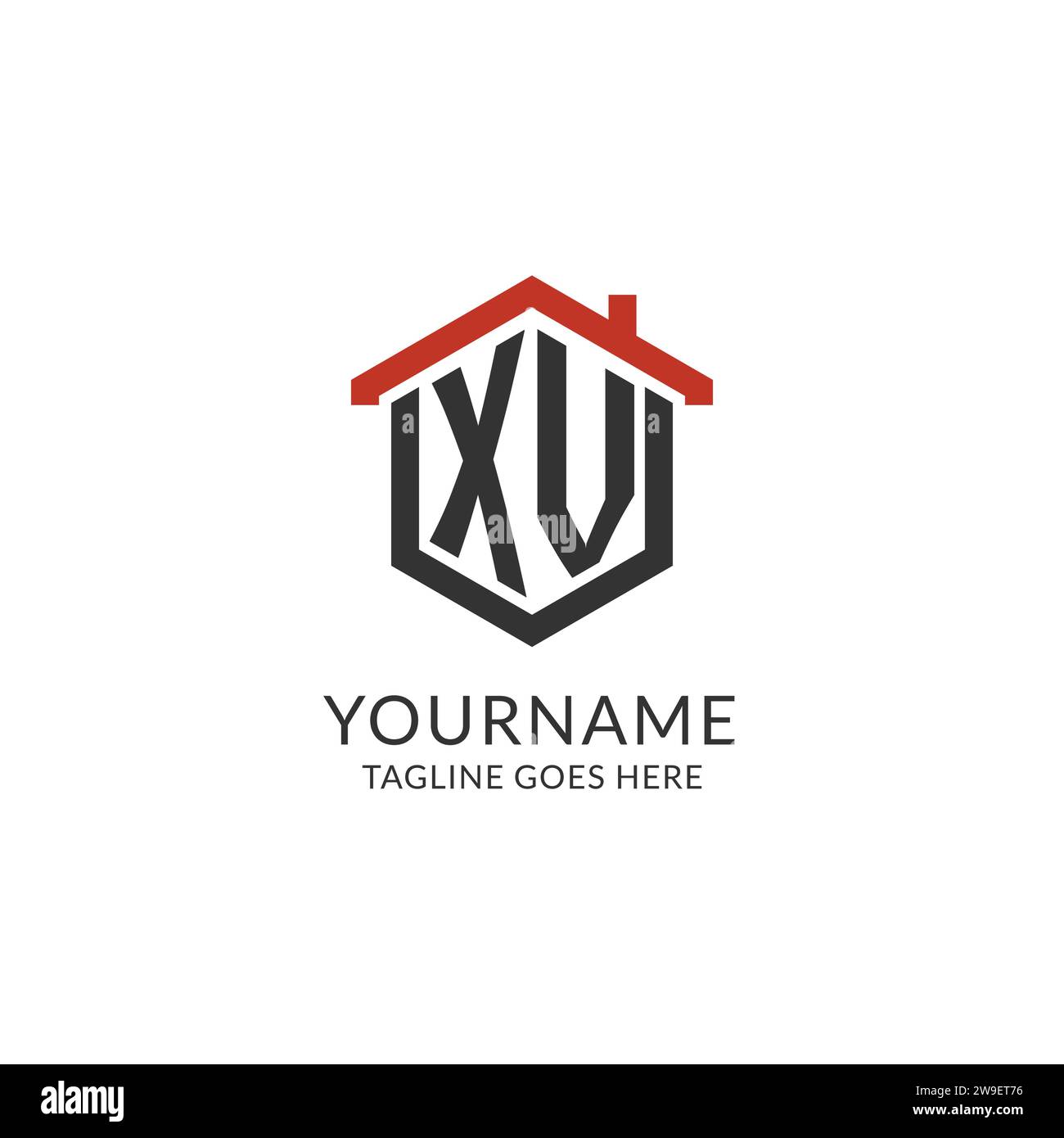 Initial logo XV monogram with home roof hexagon shape design, simple ...