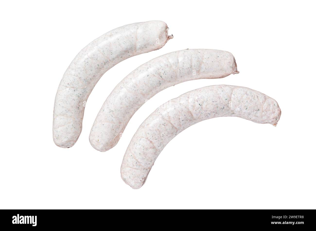 Raw German white sausage weisswurst Isolated on white background, top view Stock Photo