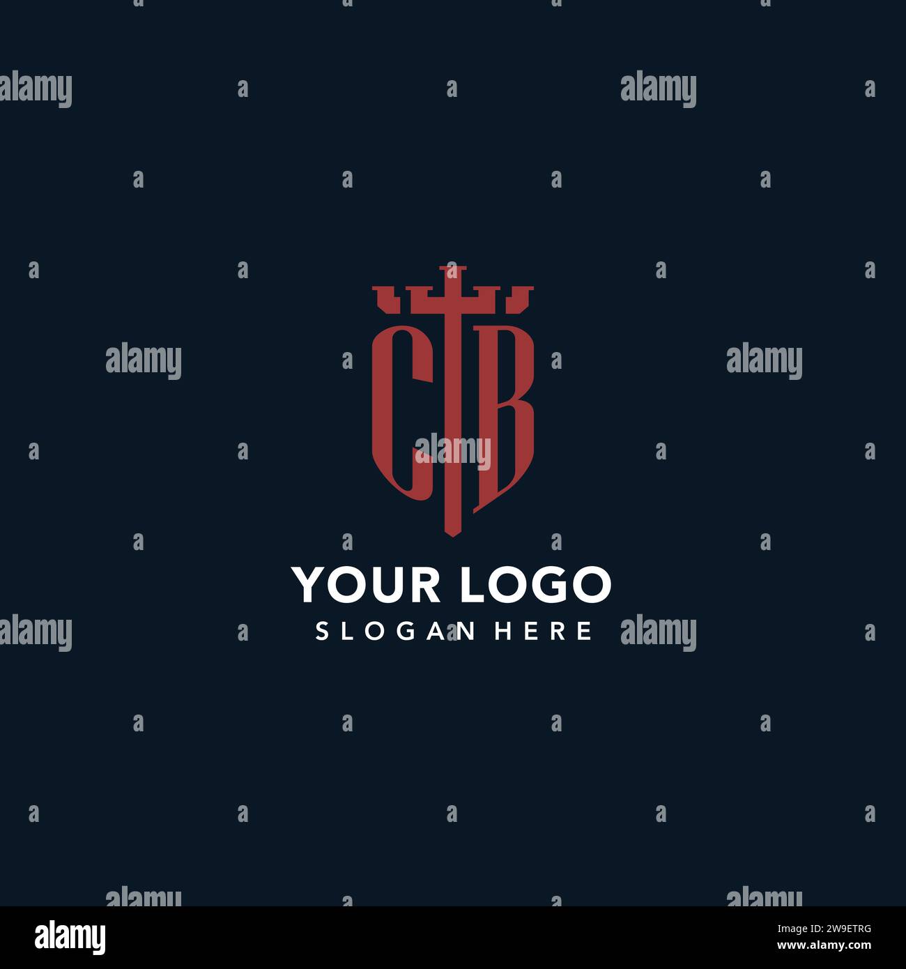 CB initial monogram logos with sword and shield shape design ideas Stock Vector