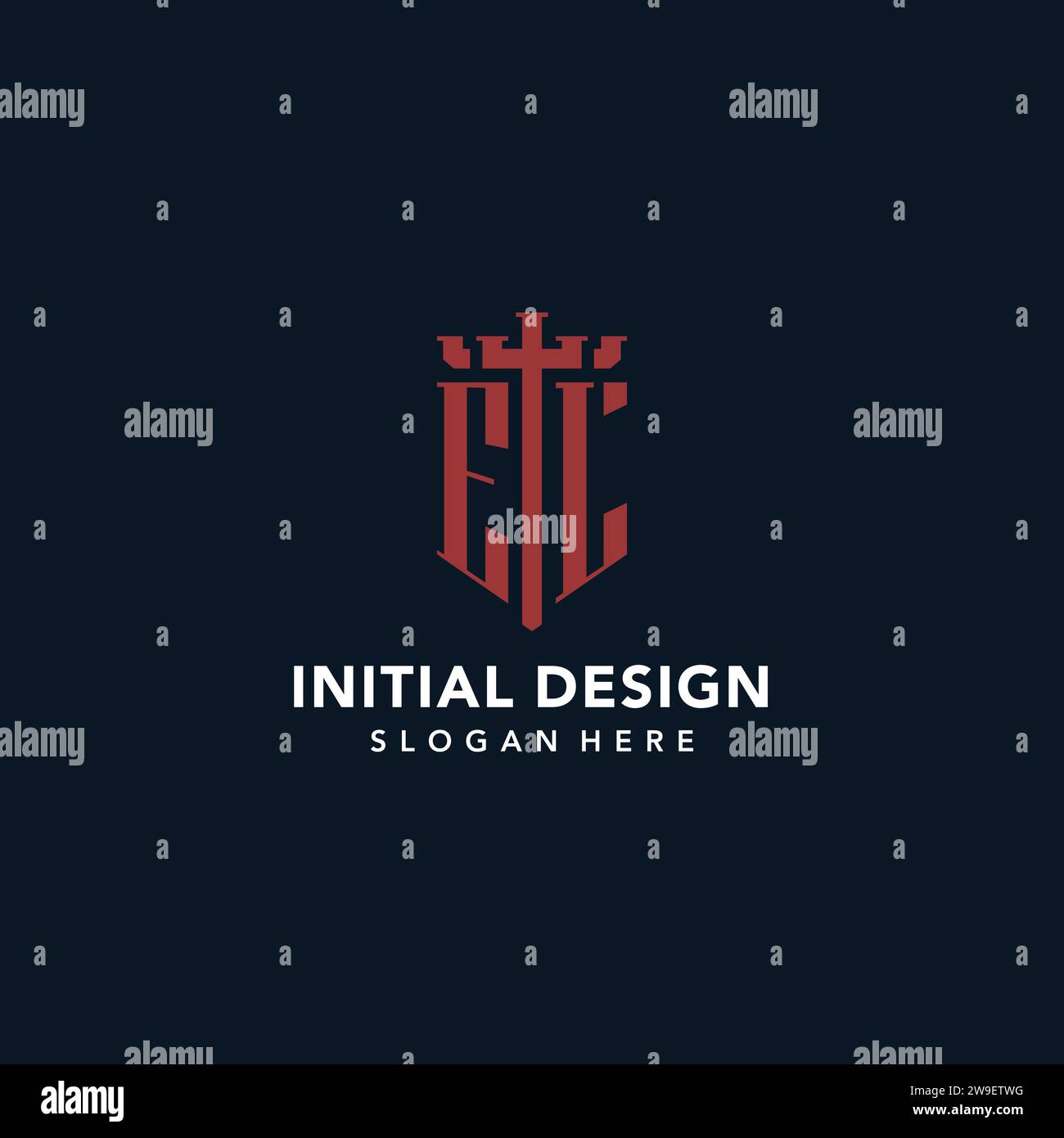 EL initial monogram logos with sword and shield shape design ideas Stock Vector