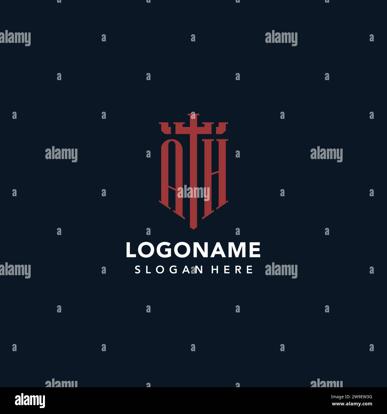 AH initial monogram logos with sword and shield shape design ideas Stock Vector